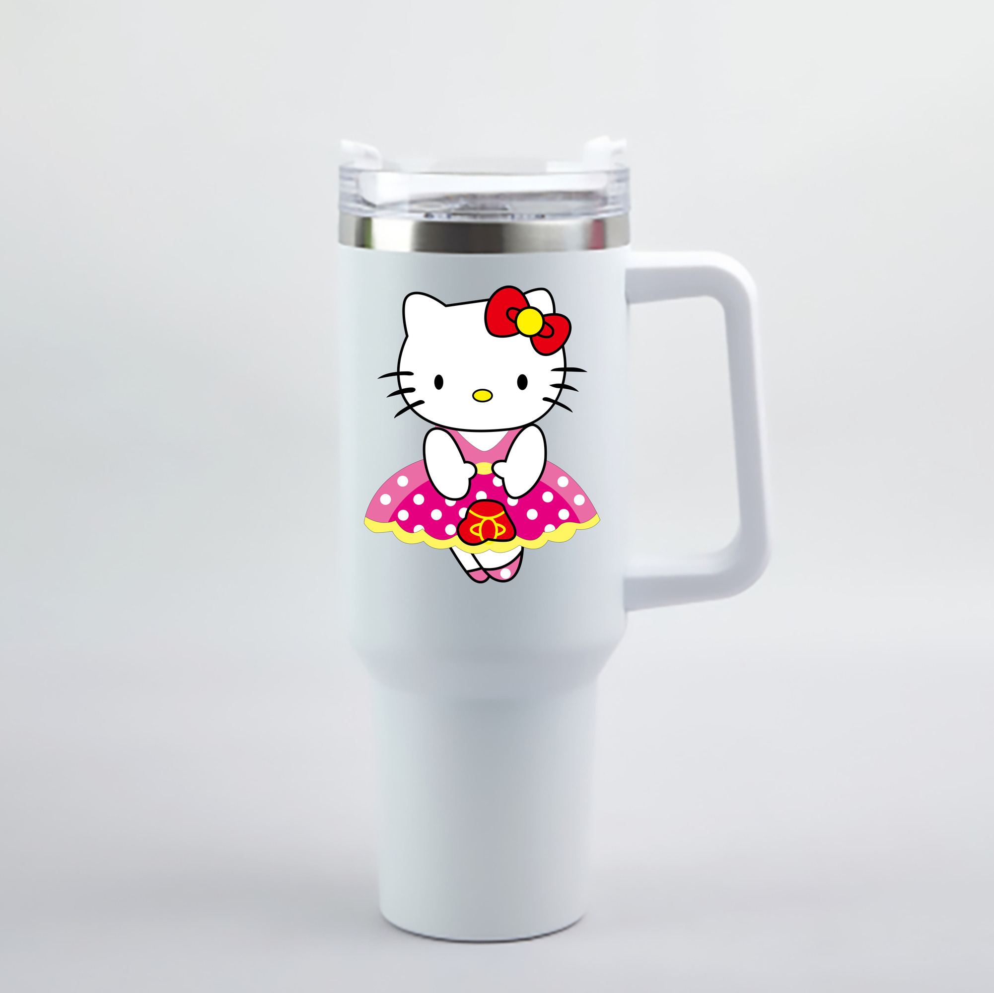 （画像用） Hello Kitty ハローキティ 1200mL車用タンブラー - クリスタルステッカー（プラスチックストロー付き）