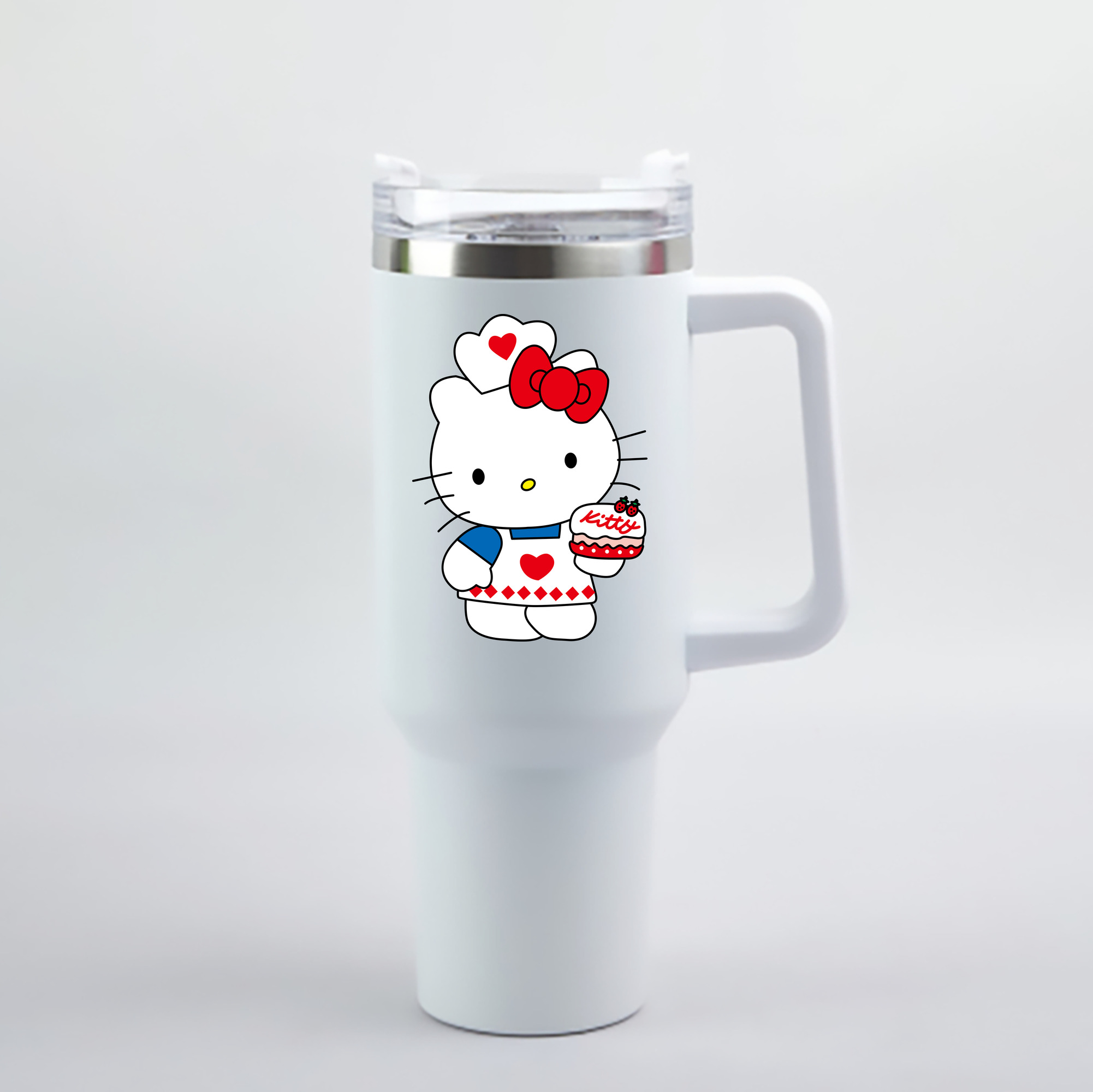 （画像用） Hello Kitty ハローキティ 1200mL車用タンブラー - クリスタルステッカー（プラスチックストロー付き）
