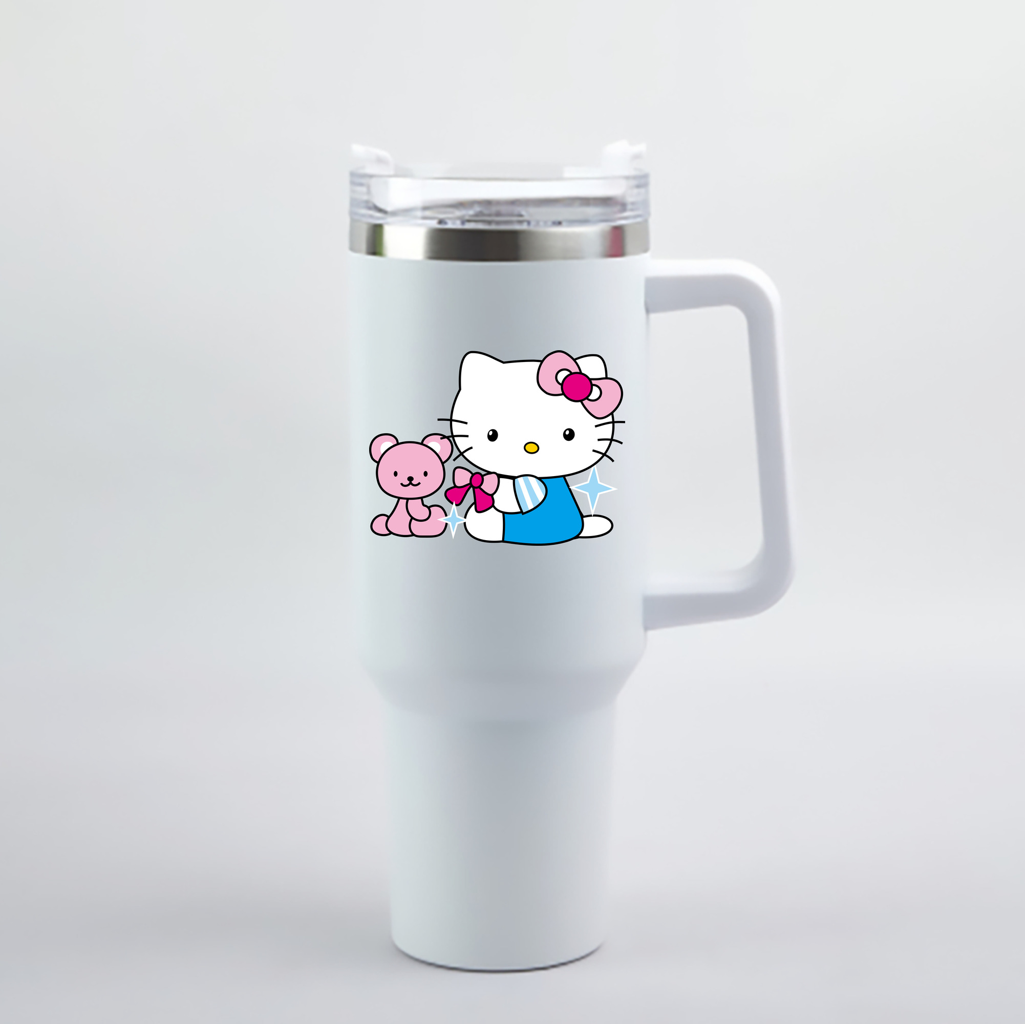 （画像用） Hello Kitty ハローキティ 1200mL車用タンブラー - クリスタルステッカー（プラスチックストロー付き）