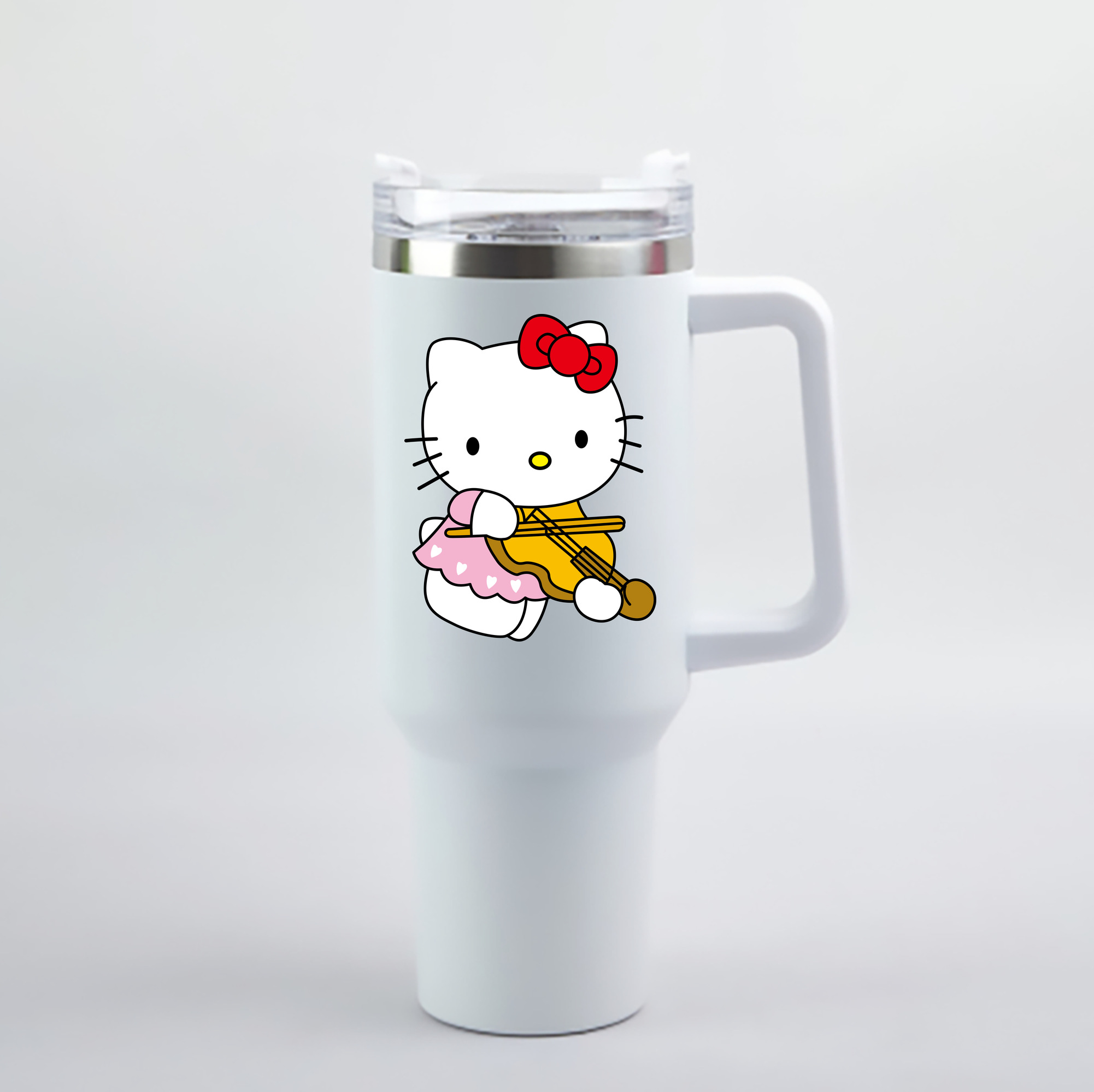 （画像用） Hello Kitty ハローキティ 1200mL車用タンブラー - クリスタルステッカー（プラスチックストロー付き）