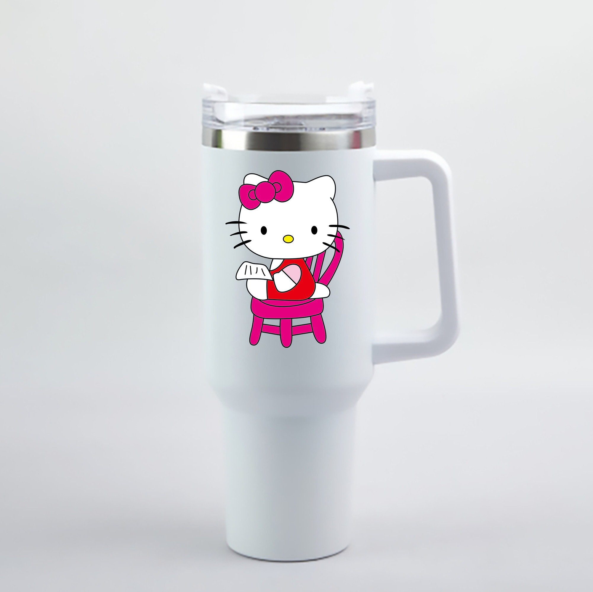 （画像用） Hello Kitty ハローキティ 1200mL車用タンブラー - クリスタルステッカー（プラスチックストロー付き）