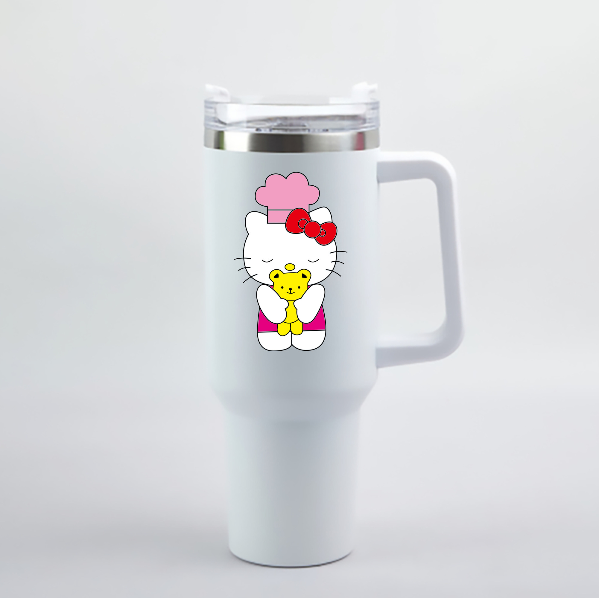 （画像用） Hello Kitty ハローキティ 1200mL車用タンブラー - クリスタルステッカー（プラスチックストロー付き）