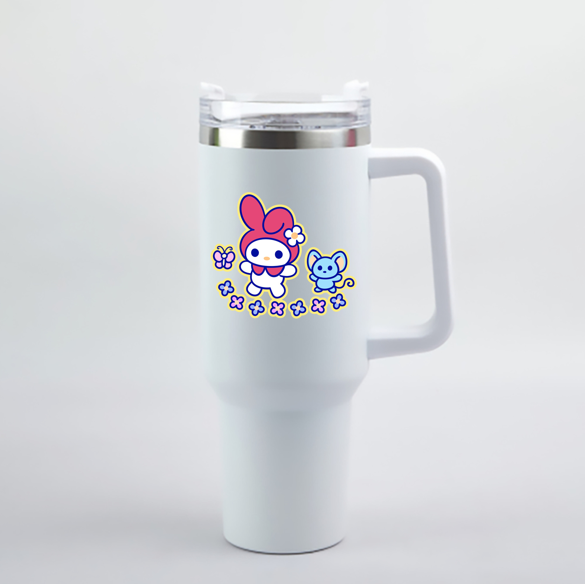 （画像用） Hello Kitty ハローキティ 1200mL車用タンブラー - クリスタルステッカー（プラスチックストロー付き）