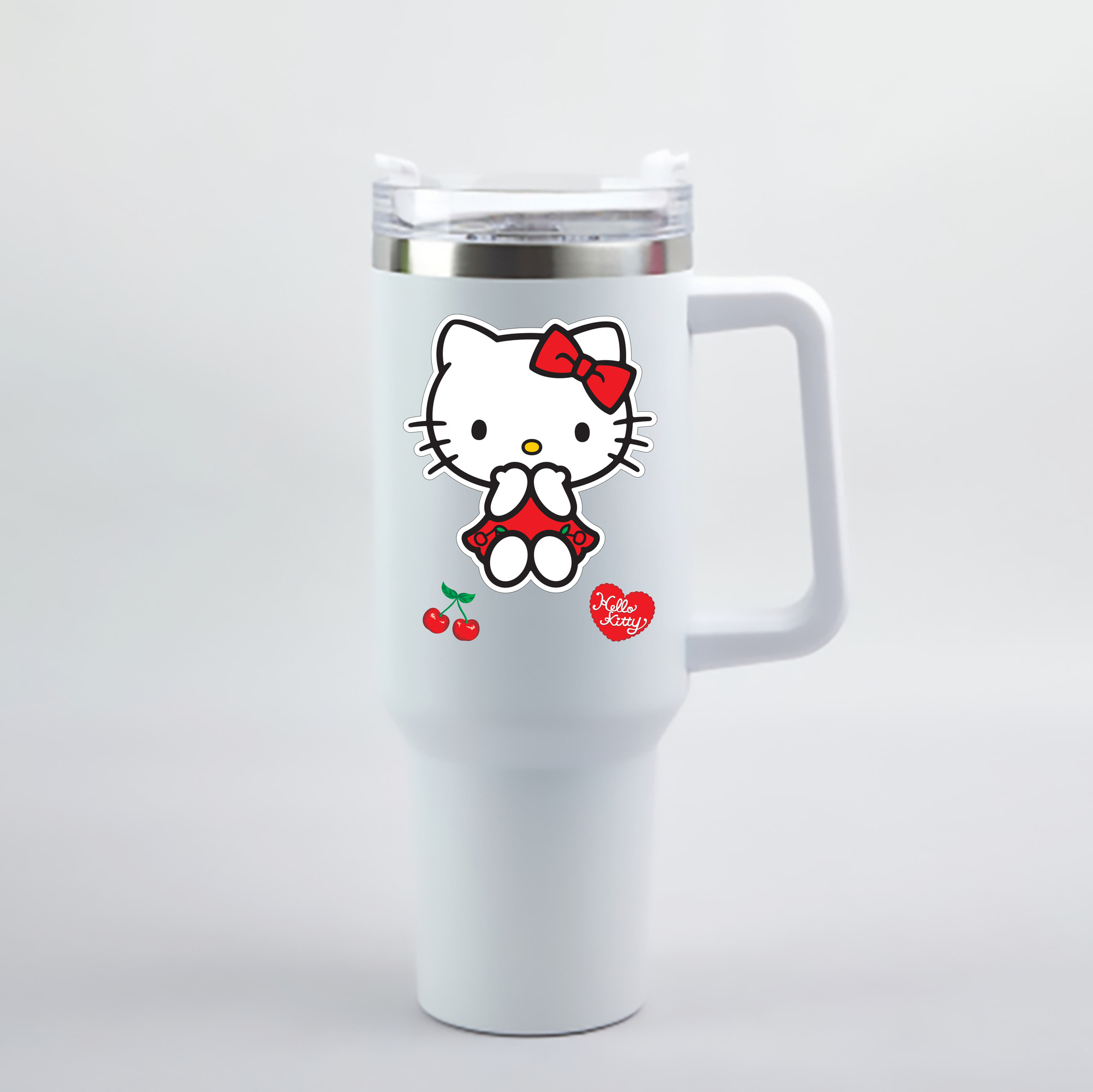 （画像用） Hello Kitty ハローキティ 1200mL車用タンブラー - クリスタルステッカー（プラスチックストロー付き）