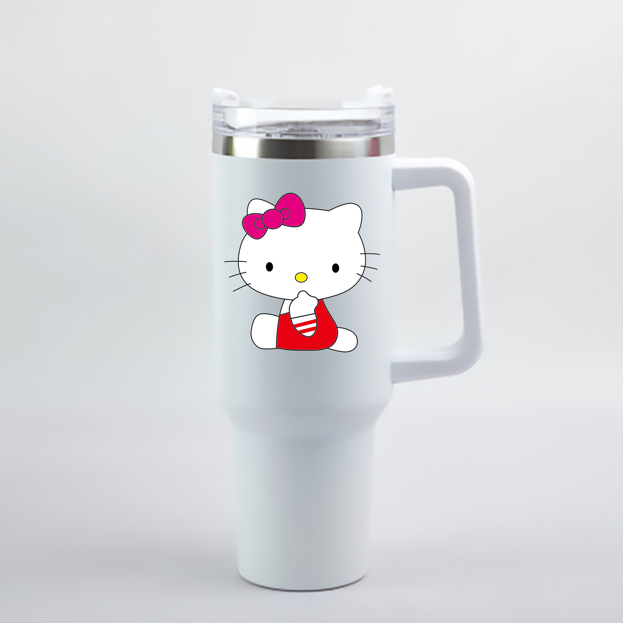 （画像用） Hello Kitty ハローキティ 1200mL車用タンブラー - クリスタルステッカー（プラスチックストロー付き）