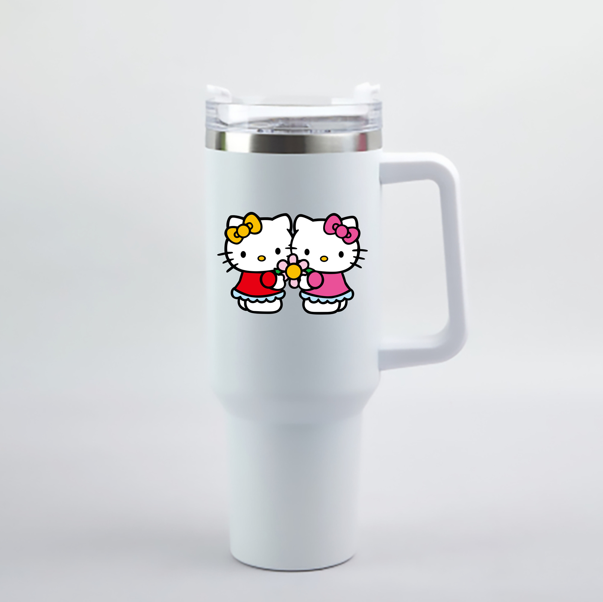 （画像用） Hello Kitty ハローキティ 1200mL車用タンブラー - クリスタルステッカー（プラスチックストロー付き）