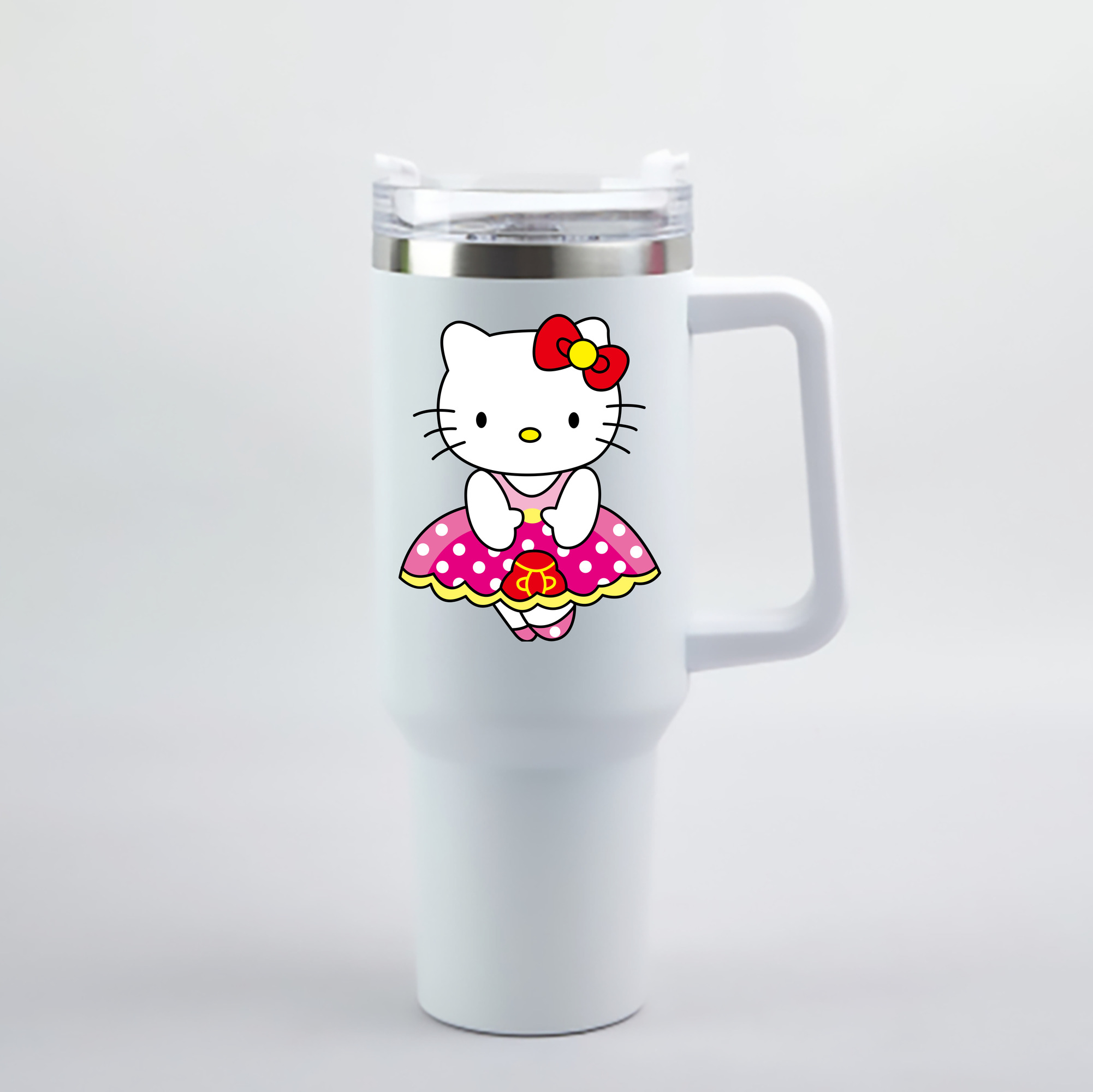 （画像用） Hello Kitty ハローキティ 1200mL車用タンブラー - クリスタルステッカー（プラスチックストロー付き）