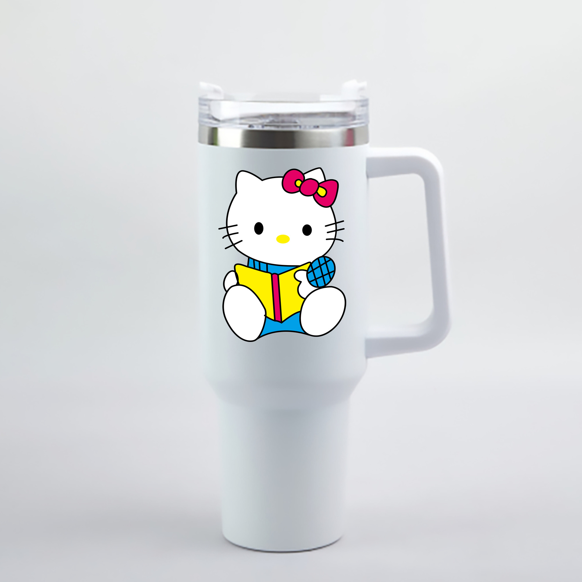 （画像用） Hello Kitty ハローキティ 1200mL車用タンブラー - クリスタルステッカー（プラスチックストロー付き）