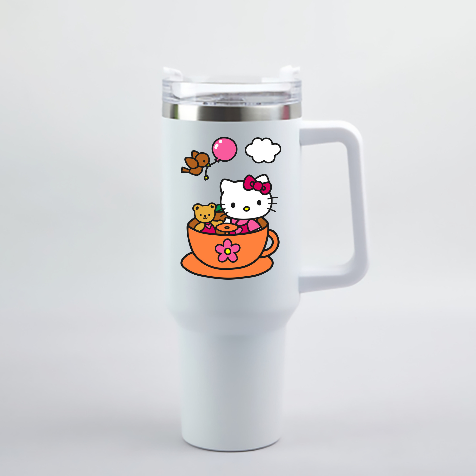 （画像用） Hello Kitty ハローキティ 1200mL車用タンブラー - クリスタルステッカー（プラスチックストロー付き）
