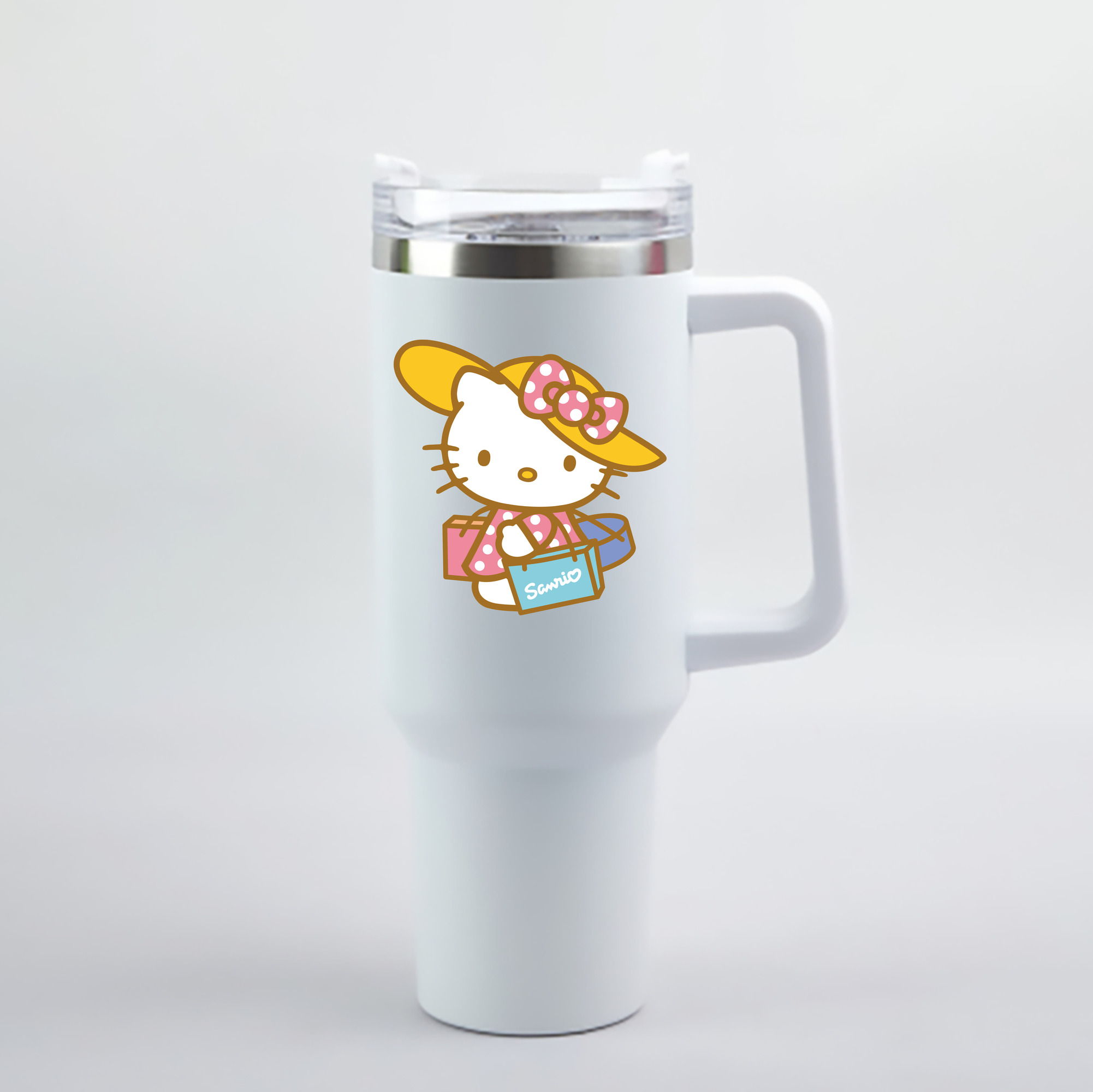 （画像用） Hello Kitty ハローキティ 1200mL車用タンブラー - クリスタルステッカー（プラスチックストロー付き）