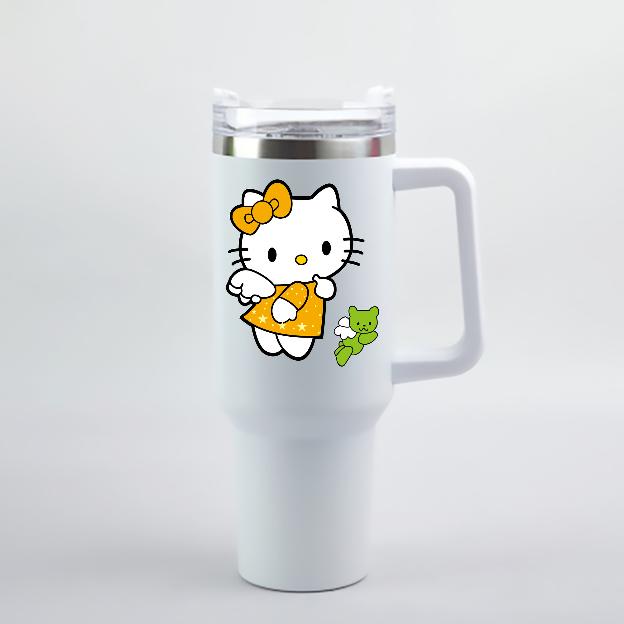 （画像用） Hello Kitty ハローキティ 1200mL車用タンブラー - クリスタルステッカー（プラスチックストロー付き）