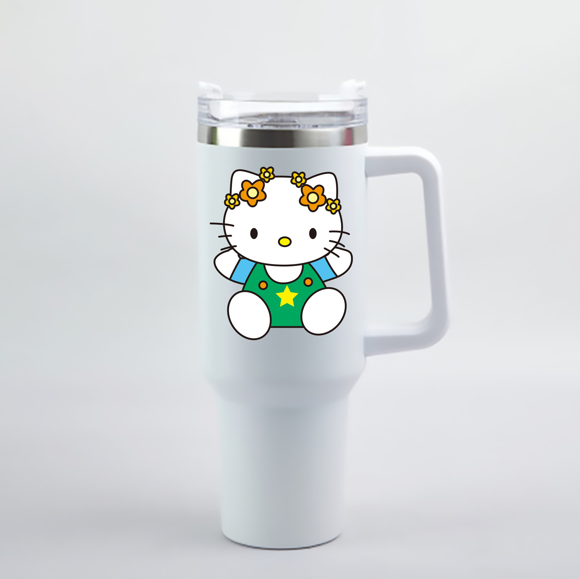 （画像用） Hello Kitty ハローキティ 1200mL車用タンブラー - クリスタルステッカー（プラスチックストロー付き）