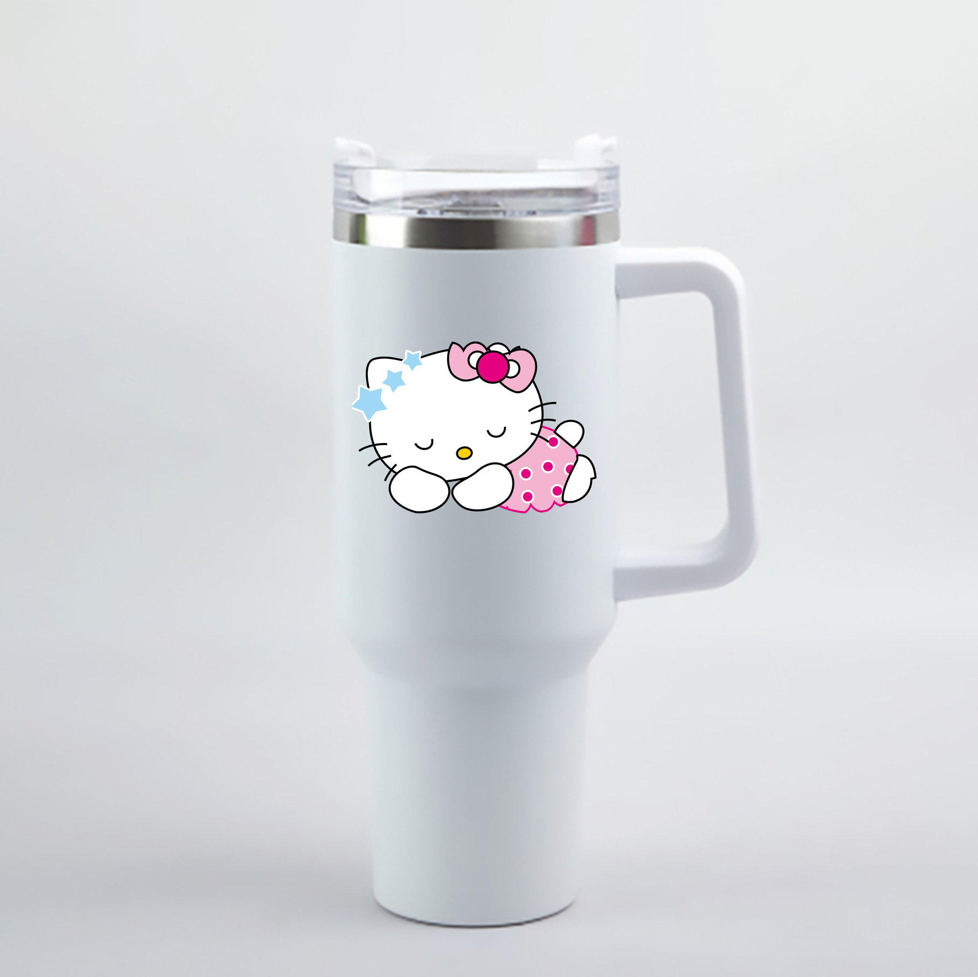 （画像用） Hello Kitty ハローキティ 1200mL車用タンブラー - クリスタルステッカー（プラスチックストロー付き）