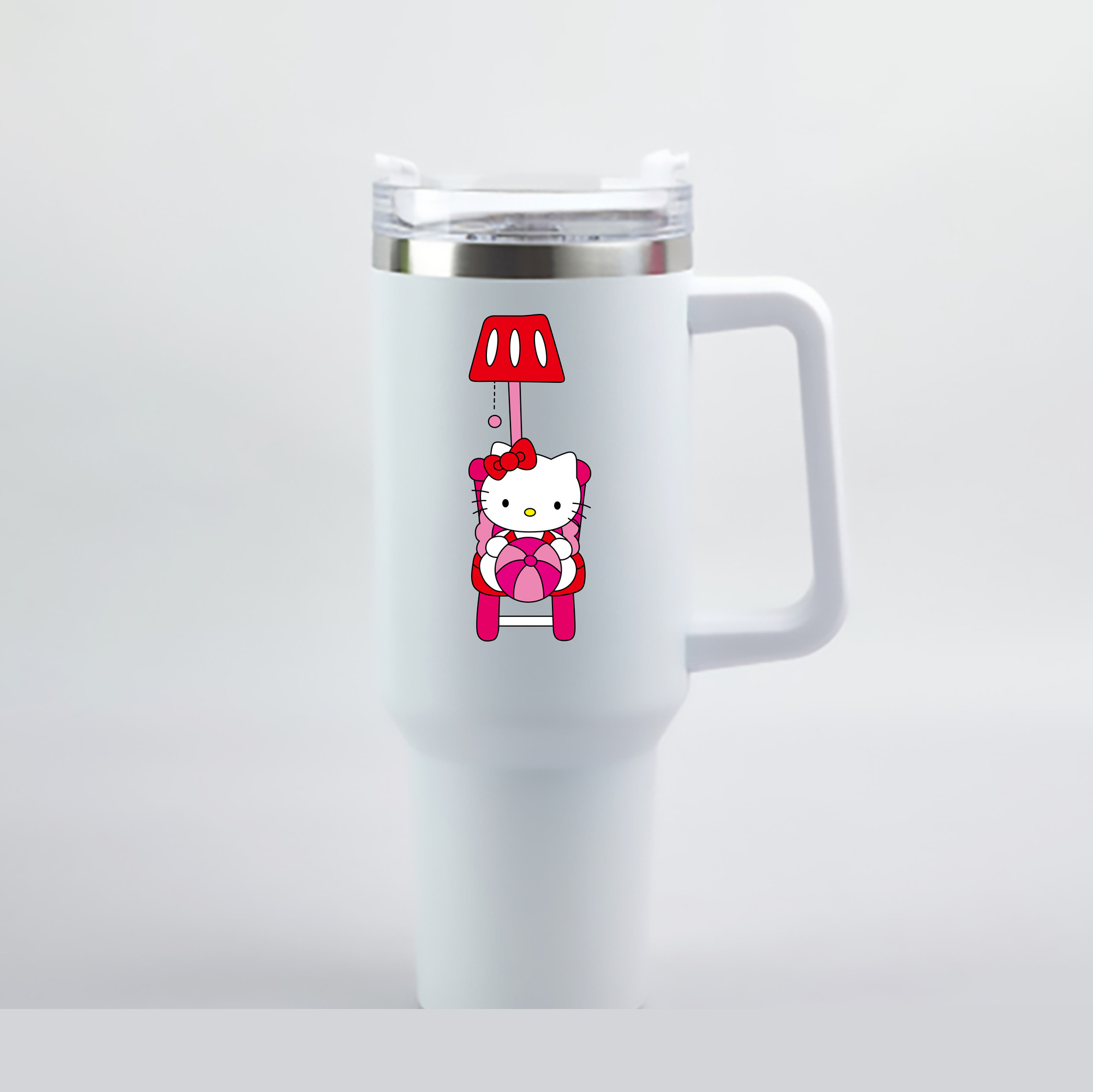 （画像用） Hello Kitty ハローキティ 1200mL車用タンブラー - クリスタルステッカー（プラスチックストロー付き）
