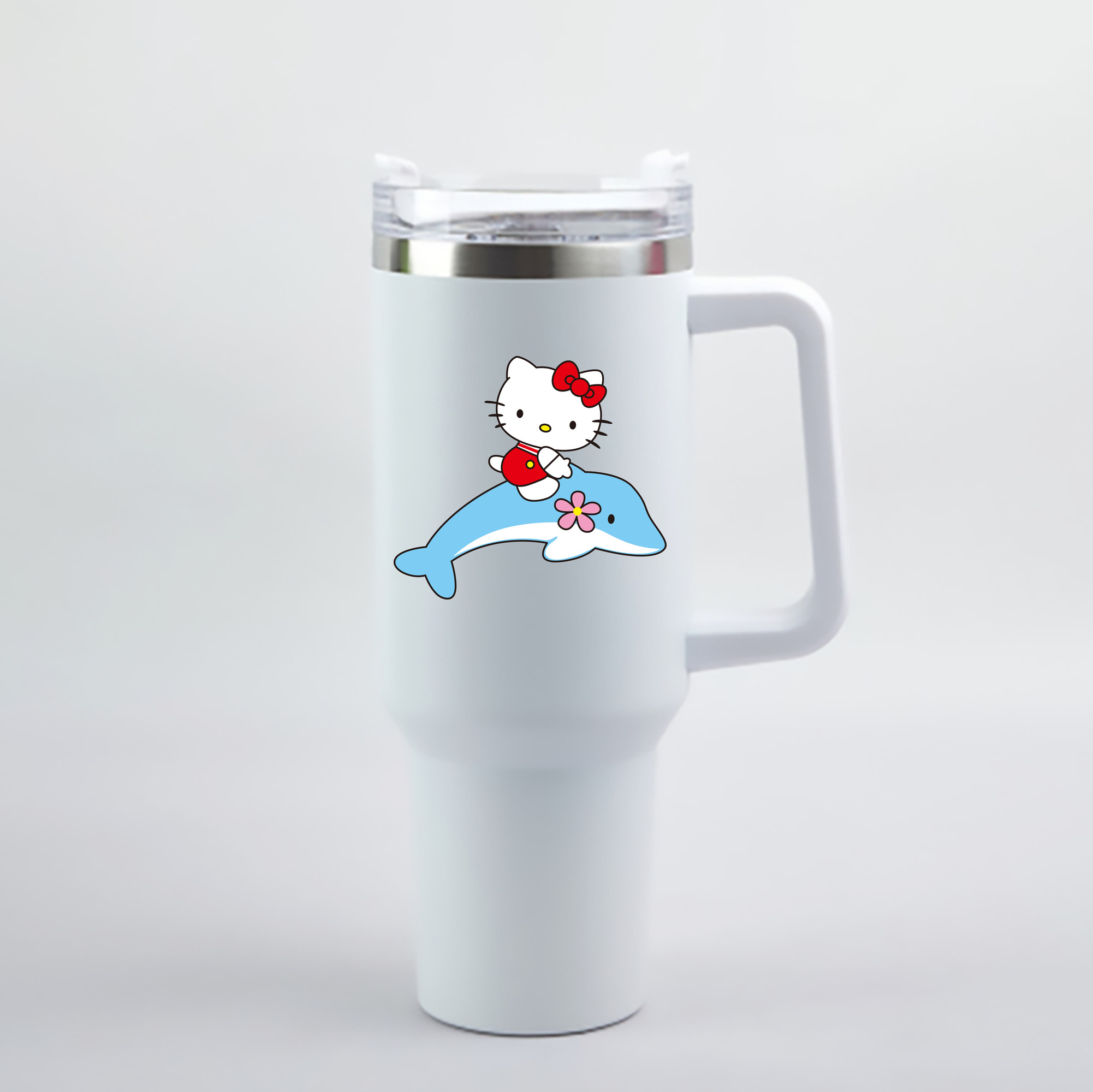 （画像用） Hello Kitty ハローキティ 1200mL車用タンブラー - クリスタルステッカー（プラスチックストロー付き）
