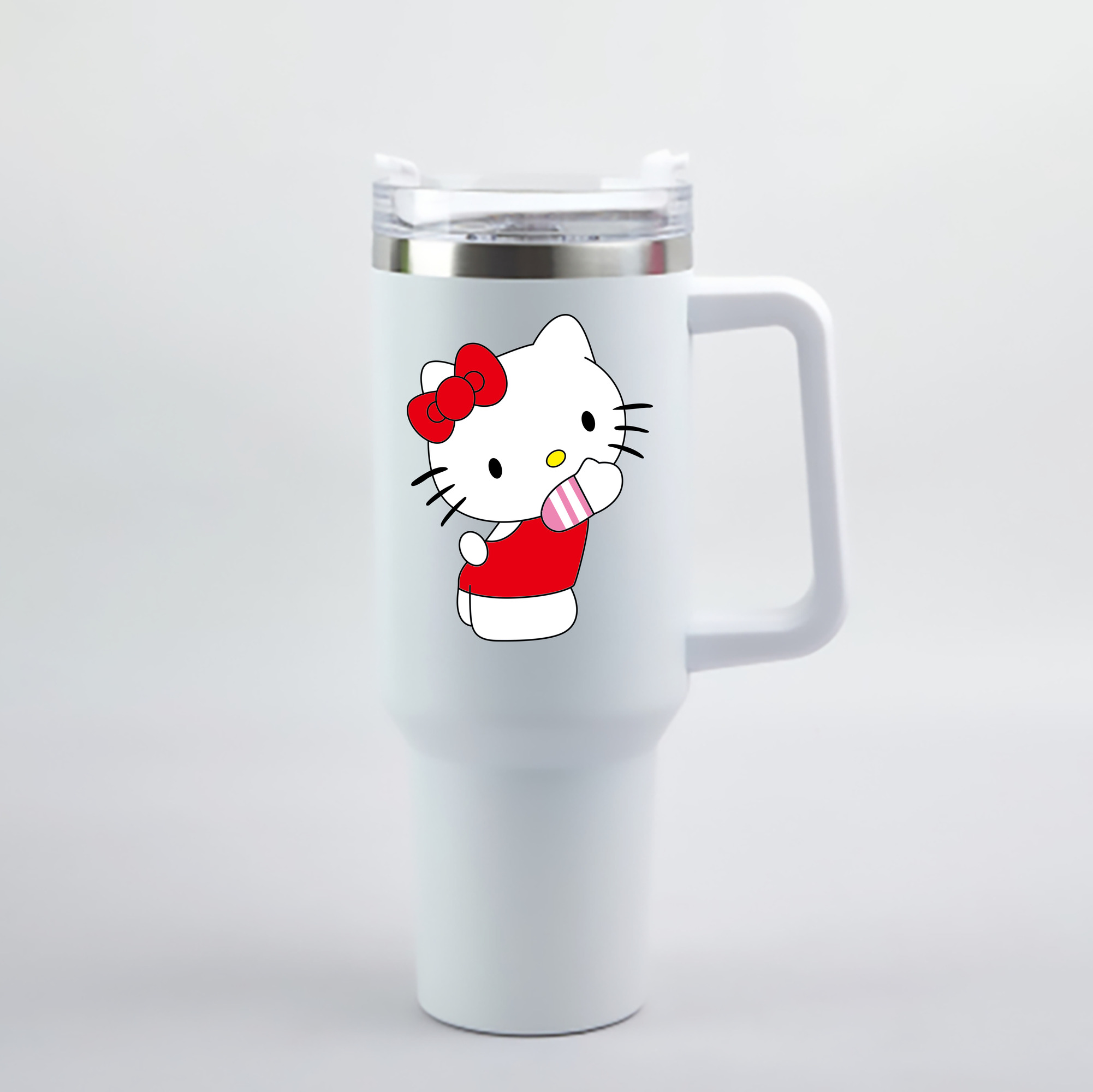 （画像用） Hello Kitty ハローキティ 1200mL車用タンブラー - クリスタルステッカー（プラスチックストロー付き）