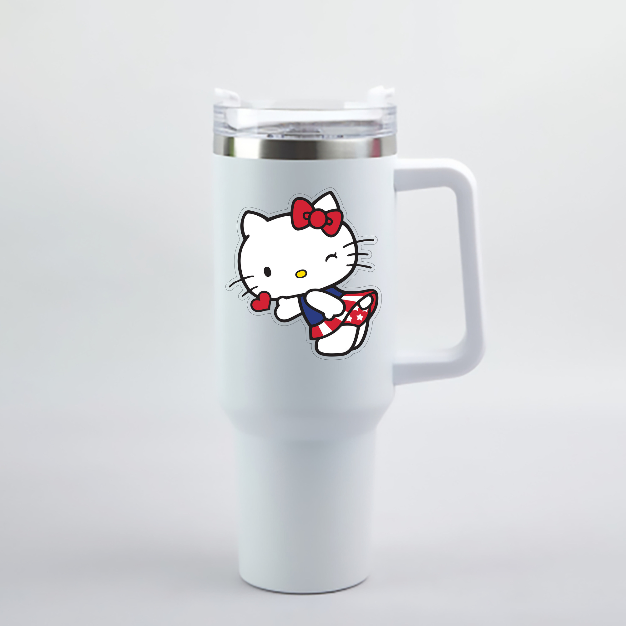 （画像用） Hello Kitty ハローキティ 1200mL車用タンブラー - クリスタルステッカー（プラスチックストロー付き）