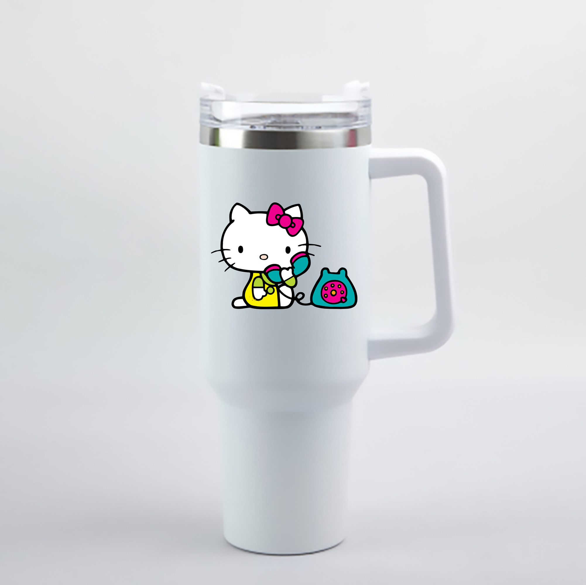 （画像用） Hello Kitty ハローキティ 1200mL車用タンブラー - クリスタルステッカー（プラスチックストロー付き）