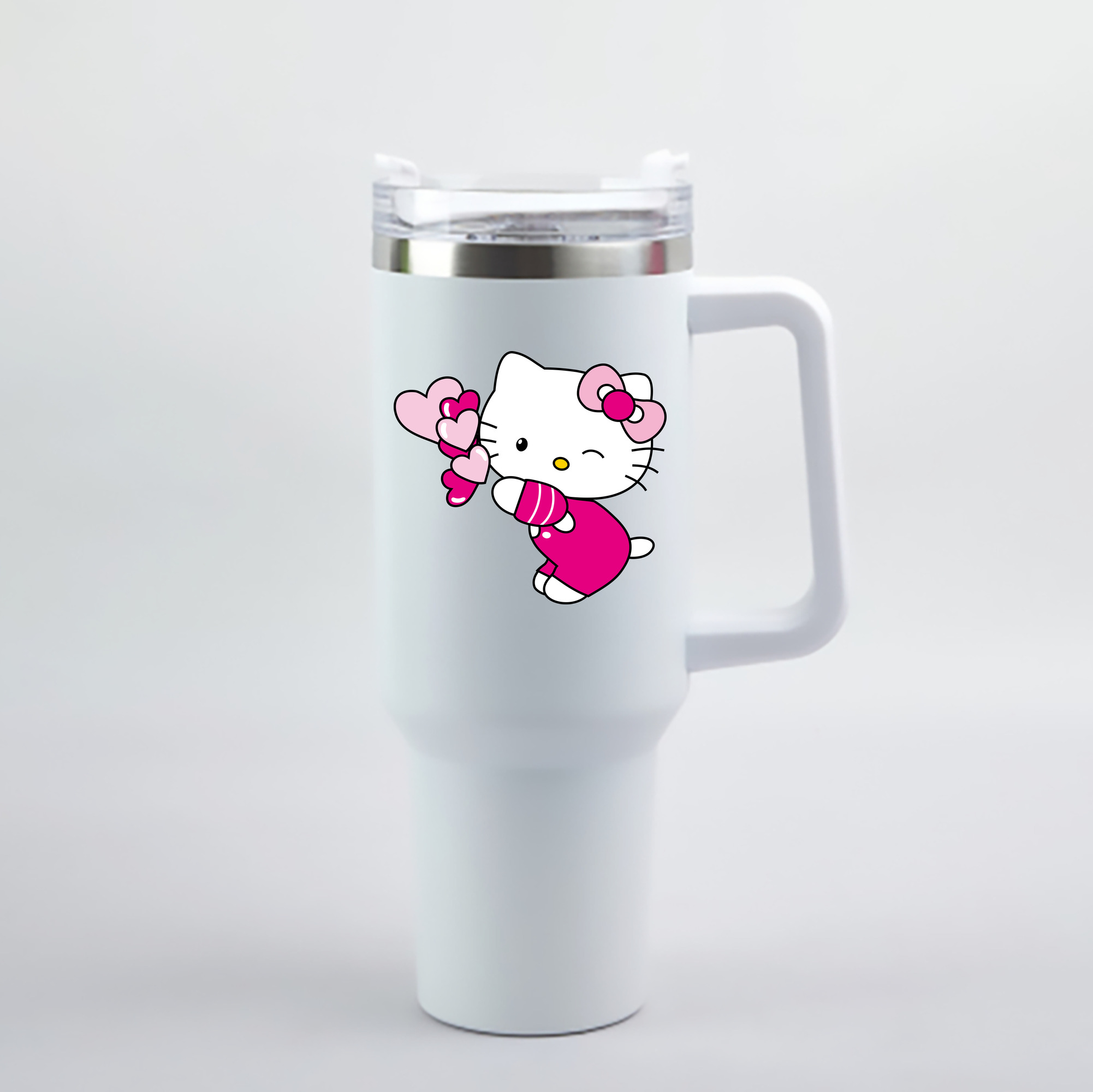 （画像用） Hello Kitty ハローキティ 1200mL車用タンブラー - クリスタルステッカー（プラスチックストロー付き）