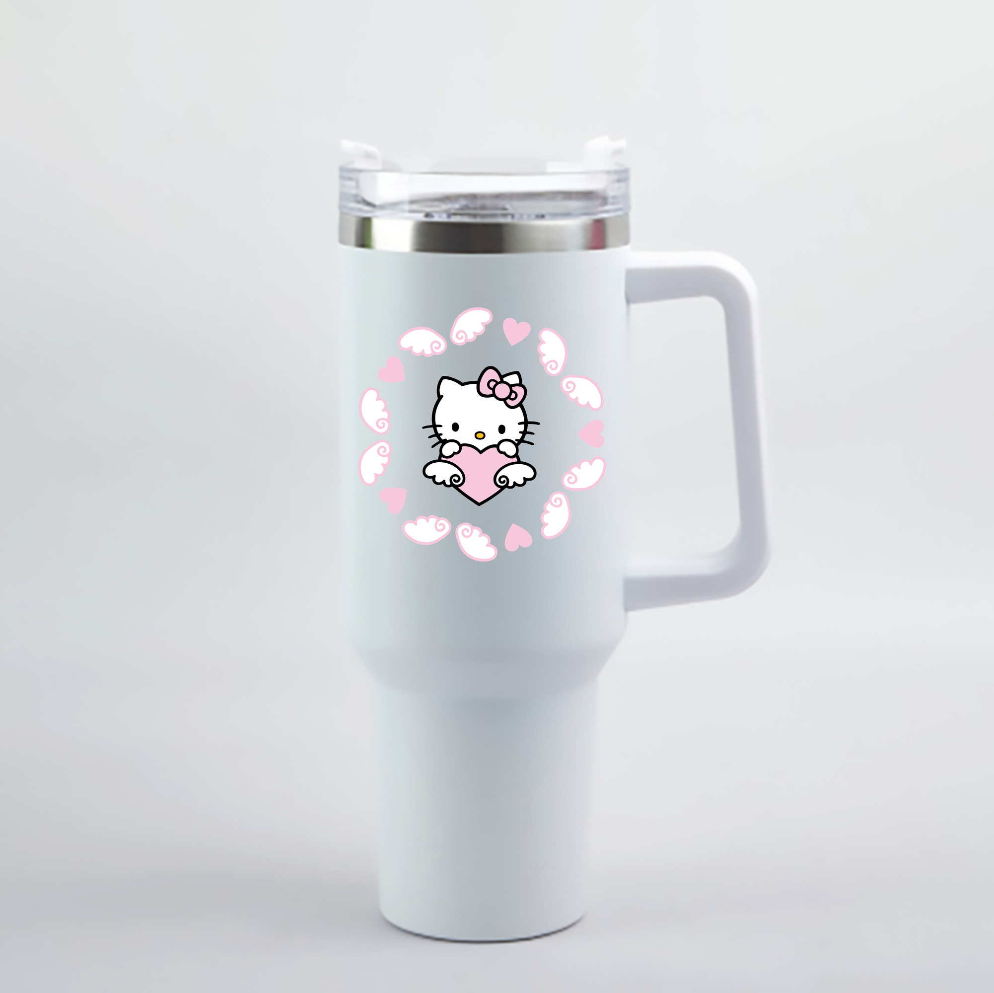 （画像用） Hello Kitty ハローキティ 1200mL車用タンブラー - クリスタルステッカー（プラスチックストロー付き）