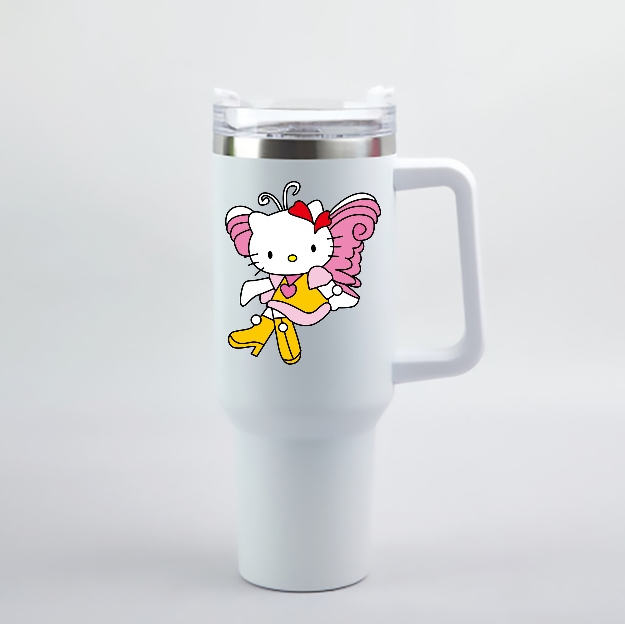 （画像用） Hello Kitty ハローキティ 1200mL車用タンブラー - クリスタルステッカー（プラスチックストロー付き）