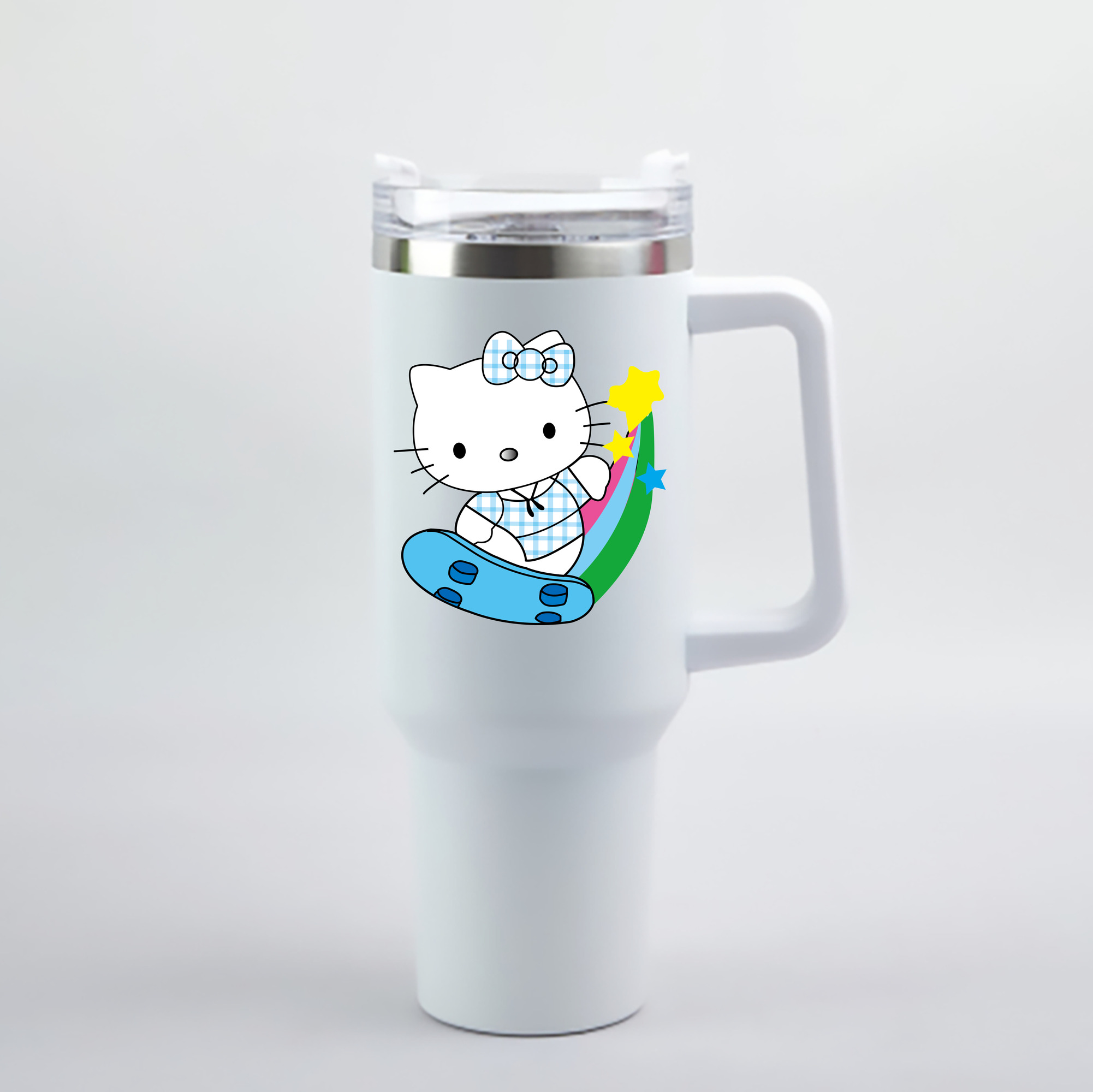 （画像用） Hello Kitty ハローキティ 1200mL車用タンブラー - クリスタルステッカー（プラスチックストロー付き）