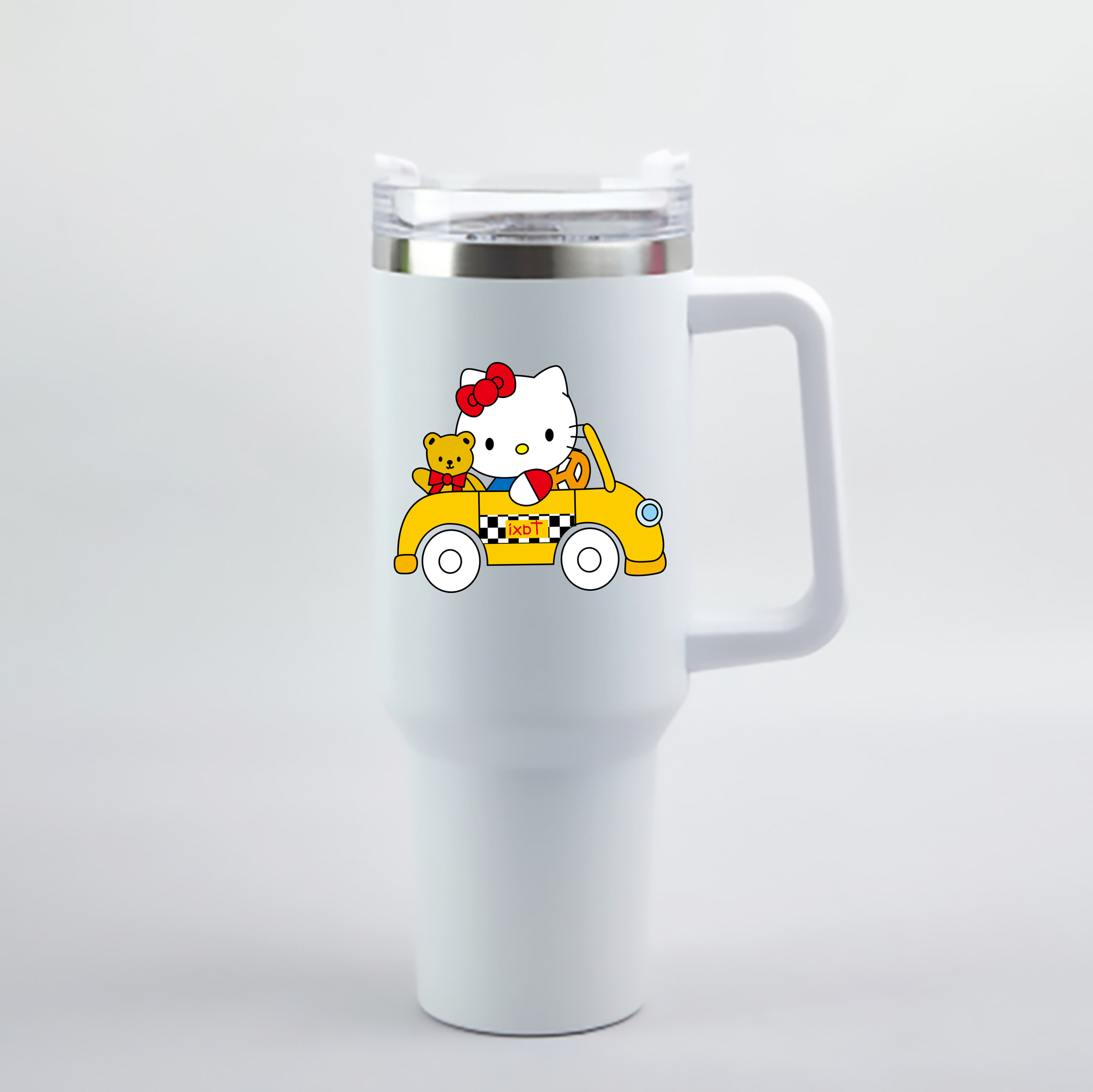 （画像用） Hello Kitty ハローキティ 1200mL車用タンブラー - クリスタルステッカー（プラスチックストロー付き）