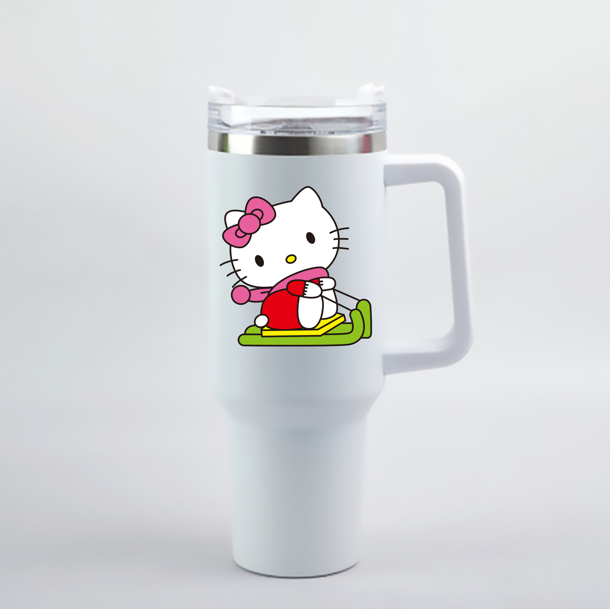 （画像用） Hello Kitty ハローキティ 1200mL車用タンブラー - クリスタルステッカー（プラスチックストロー付き）