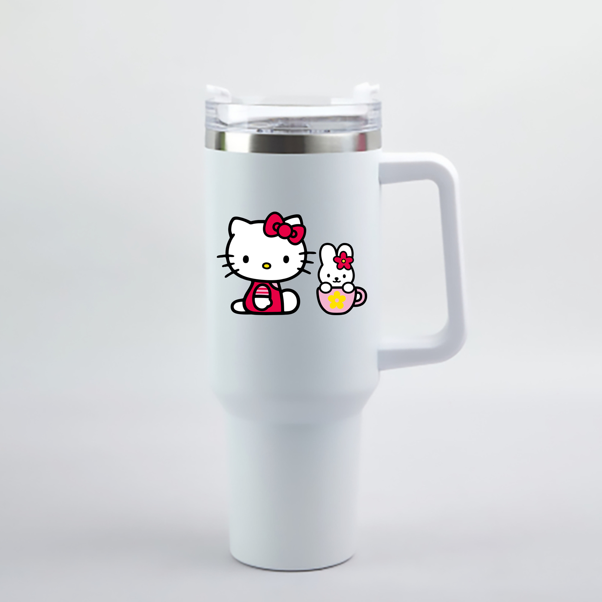 （画像用） Hello Kitty ハローキティ 1200mL車用タンブラー - クリスタルステッカー（プラスチックストロー付き）