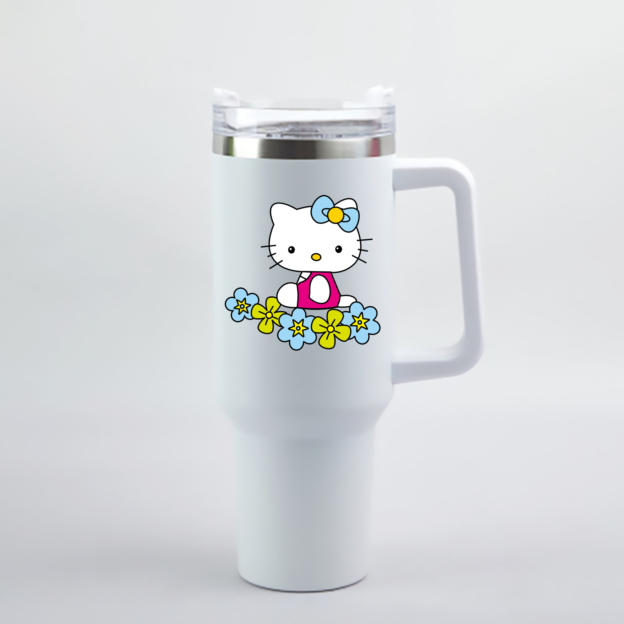 （画像用） Hello Kitty ハローキティ 1200mL車用タンブラー - クリスタルステッカー（プラスチックストロー付き）