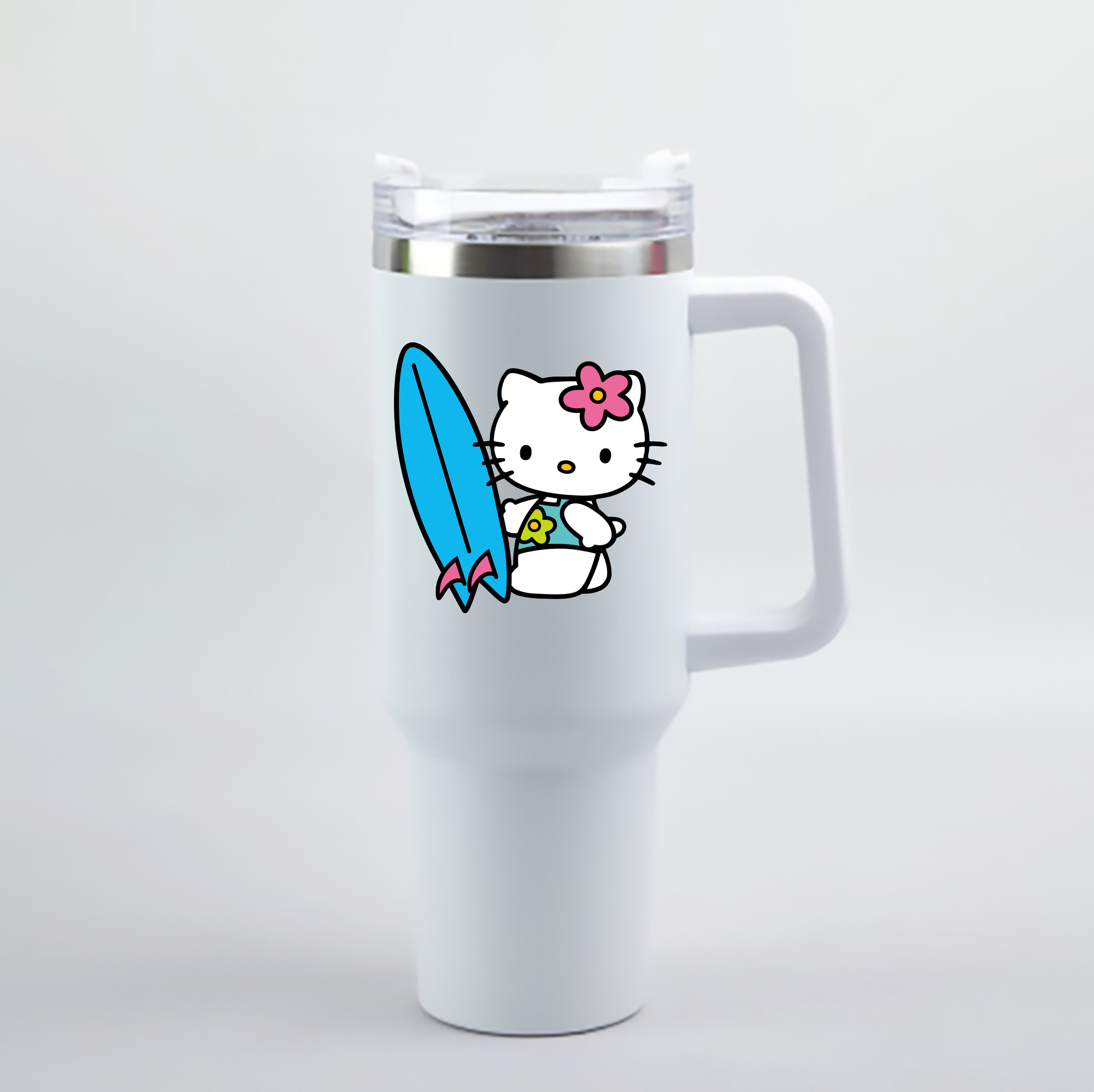 （画像用） Hello Kitty ハローキティ 1200mL車用タンブラー - クリスタルステッカー（プラスチックストロー付き）