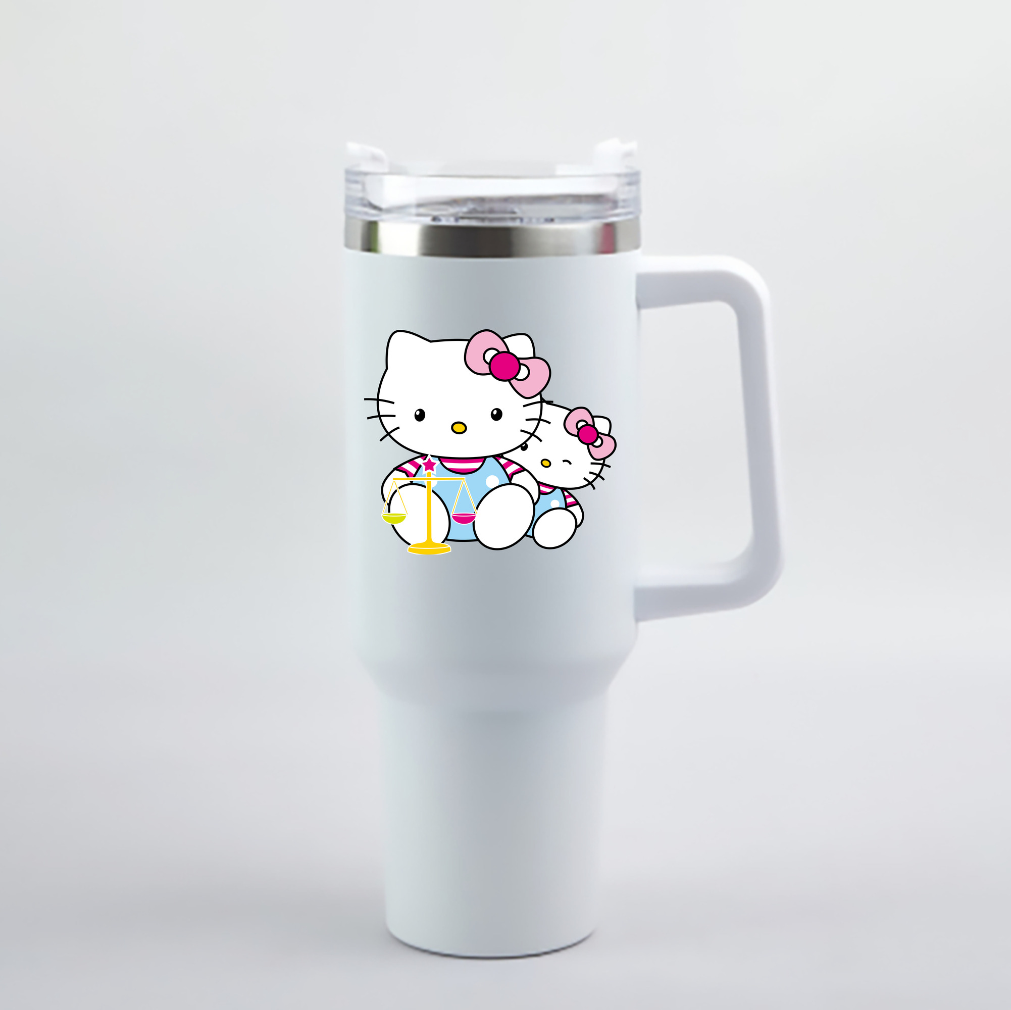 （画像用） Hello Kitty ハローキティ 1200mL車用タンブラー - クリスタルステッカー（プラスチックストロー付き）