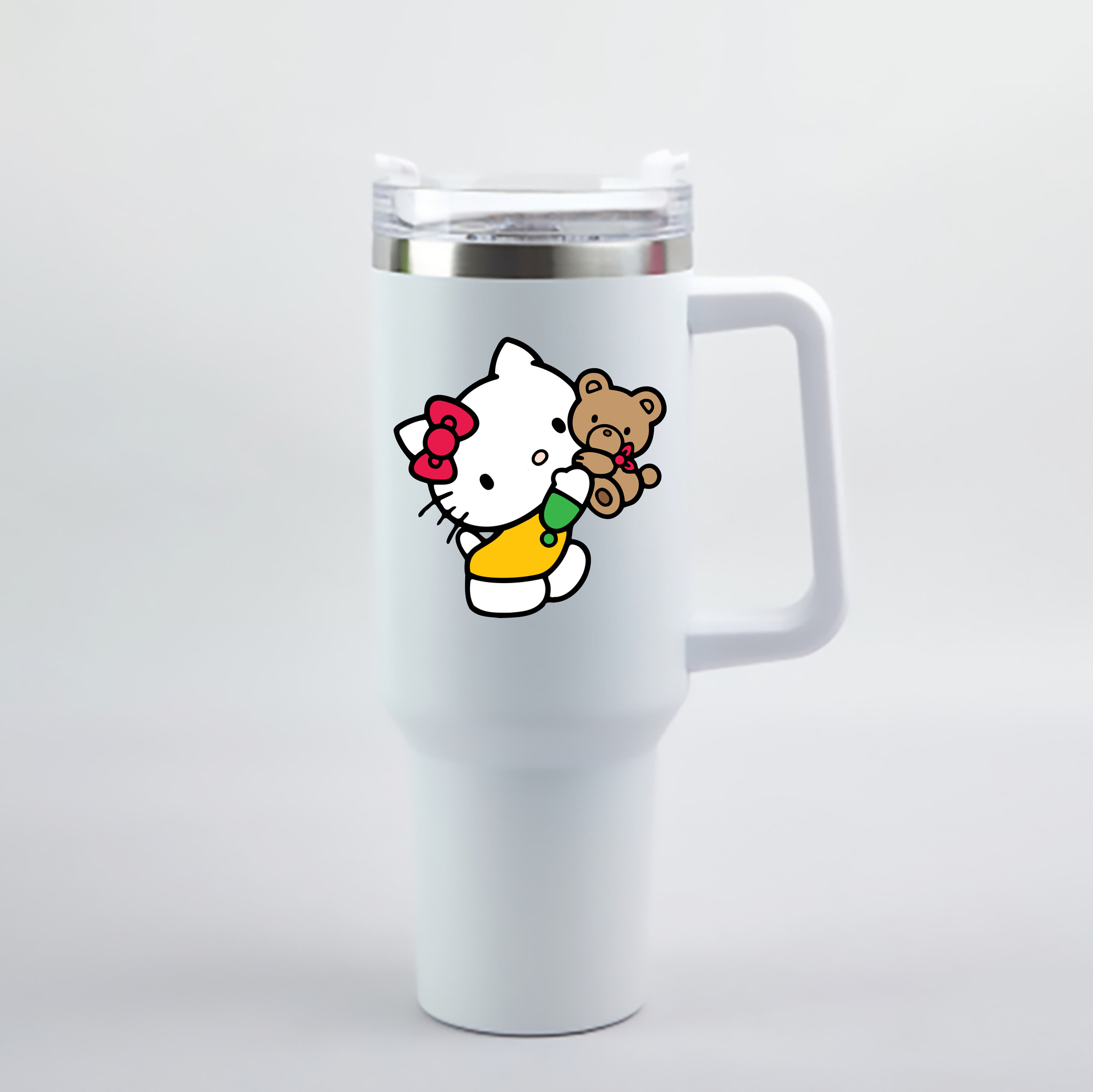 （画像用） Hello Kitty ハローキティ 1200mL車用タンブラー - クリスタルステッカー（プラスチックストロー付き）