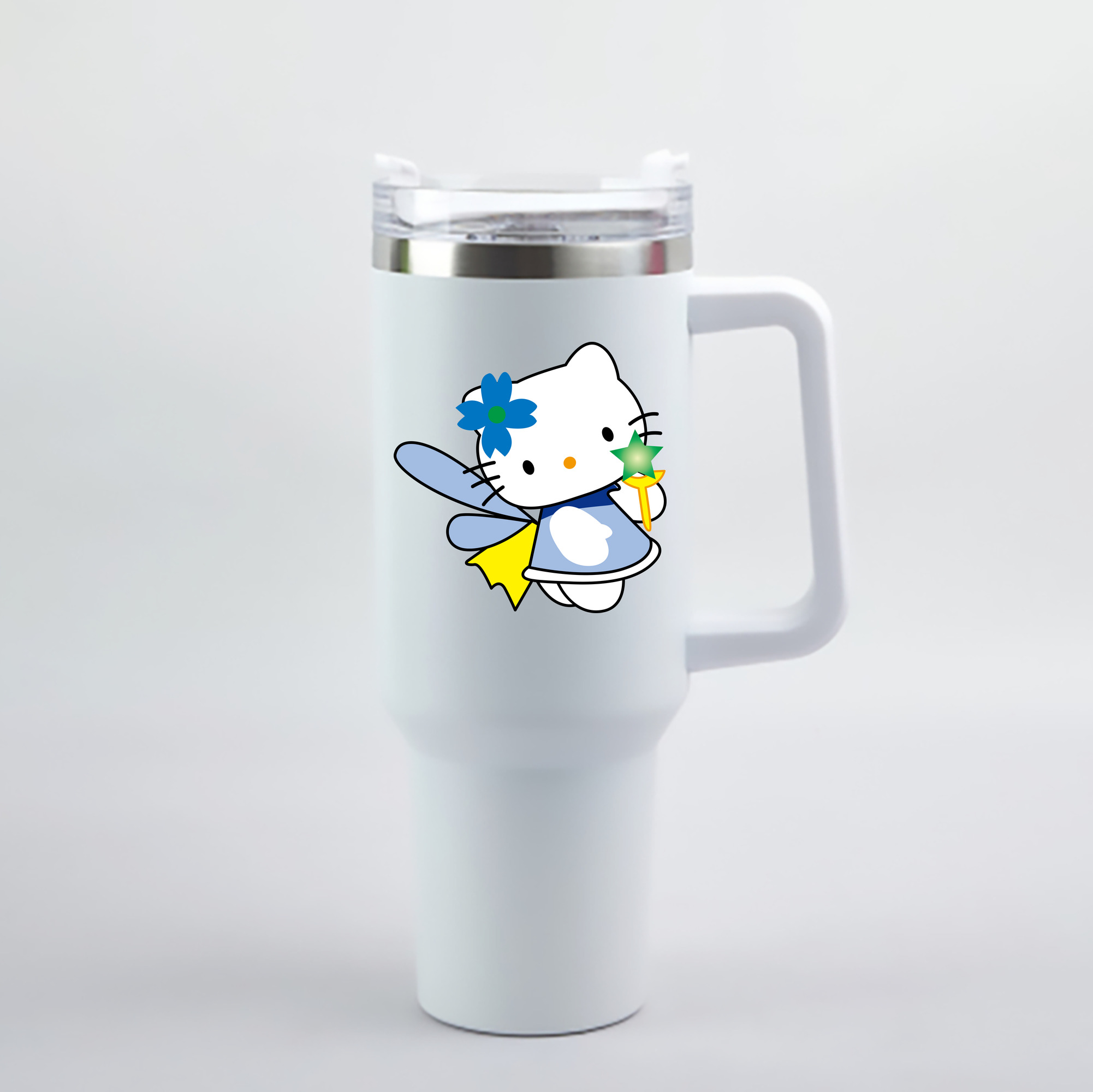 （画像用） Hello Kitty ハローキティ 1200mL車用タンブラー - クリスタルステッカー（プラスチックストロー付き）