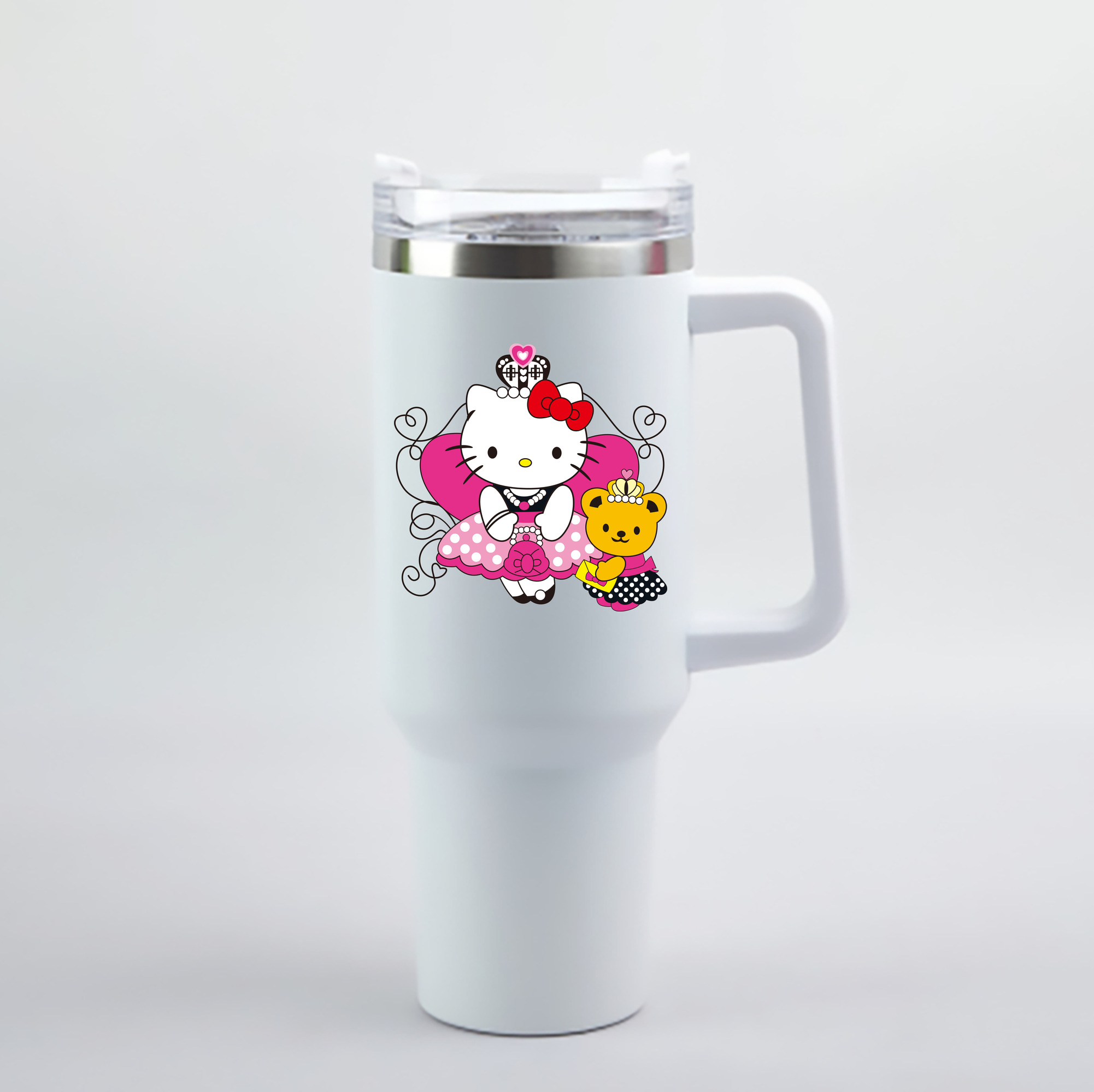 （画像用） Hello Kitty ハローキティ 1200mL車用タンブラー - クリスタルステッカー（プラスチックストロー付き）