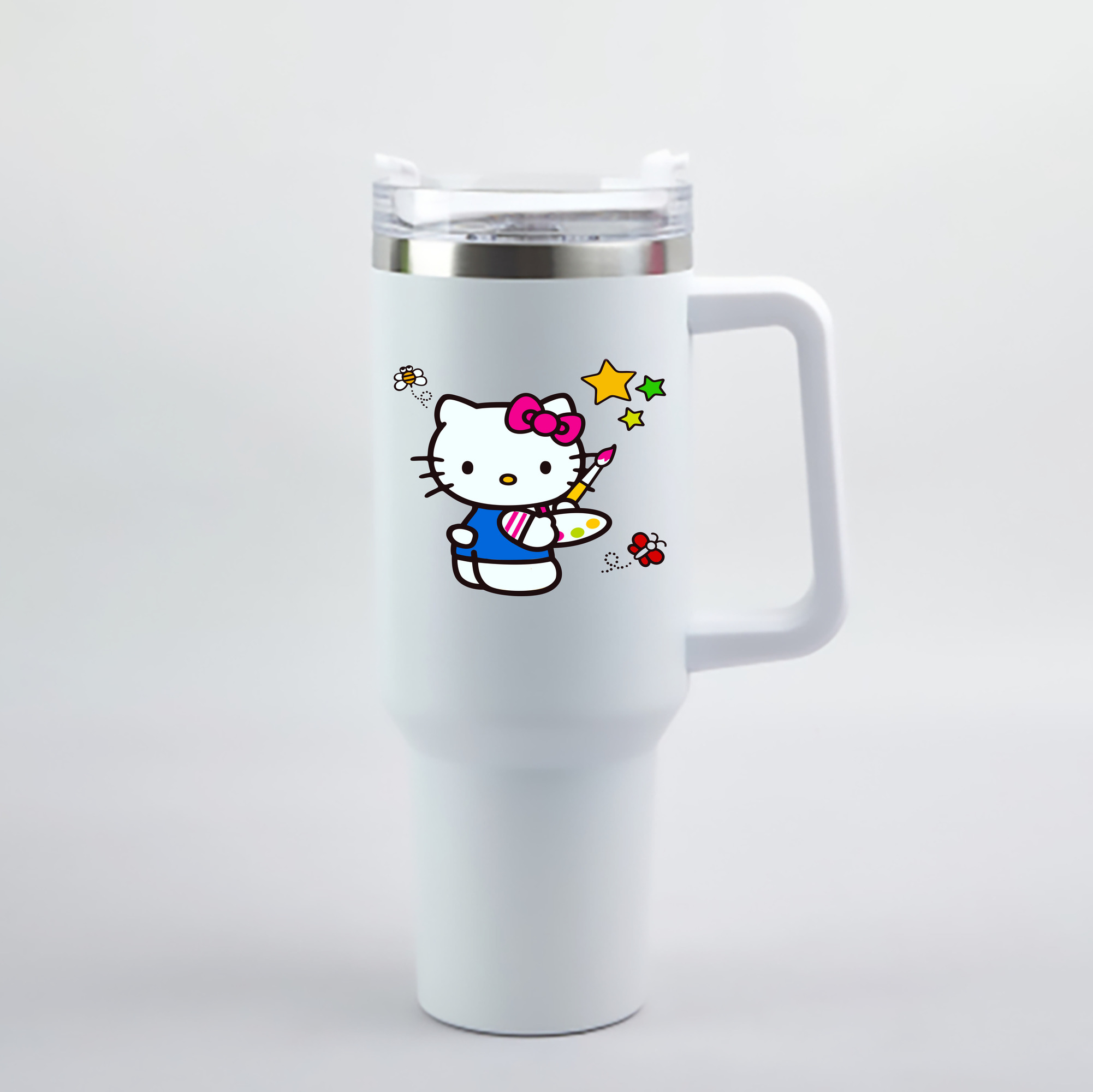 （画像用） Hello Kitty ハローキティ 1200mL車用タンブラー - クリスタルステッカー（プラスチックストロー付き）