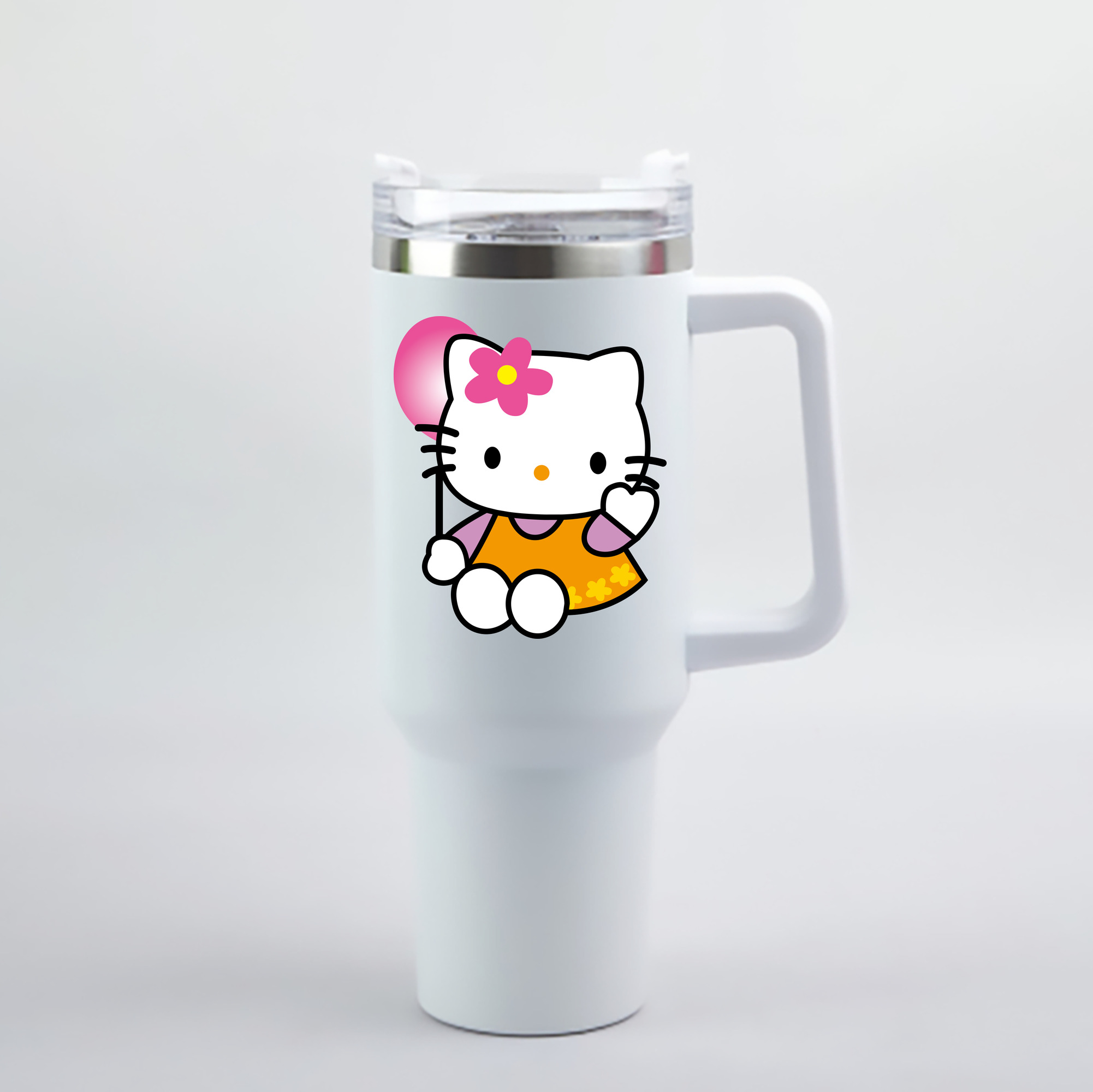 （画像用） Hello Kitty ハローキティ 1200mL車用タンブラー - クリスタルステッカー（プラスチックストロー付き）