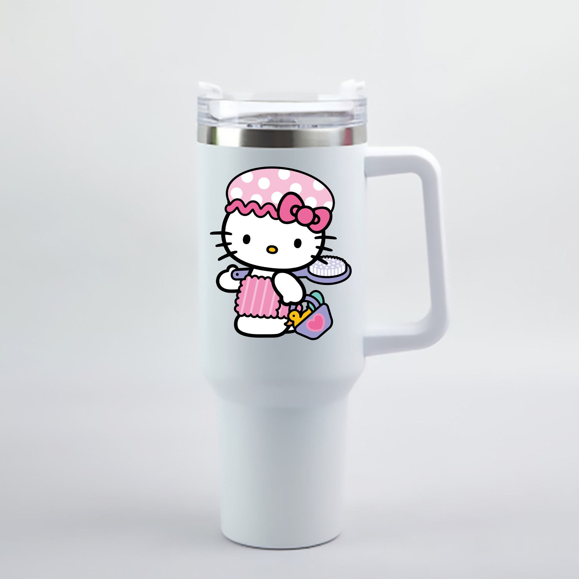 （画像用） Hello Kitty ハローキティ 1200mL車用タンブラー - クリスタルステッカー（プラスチックストロー付き）