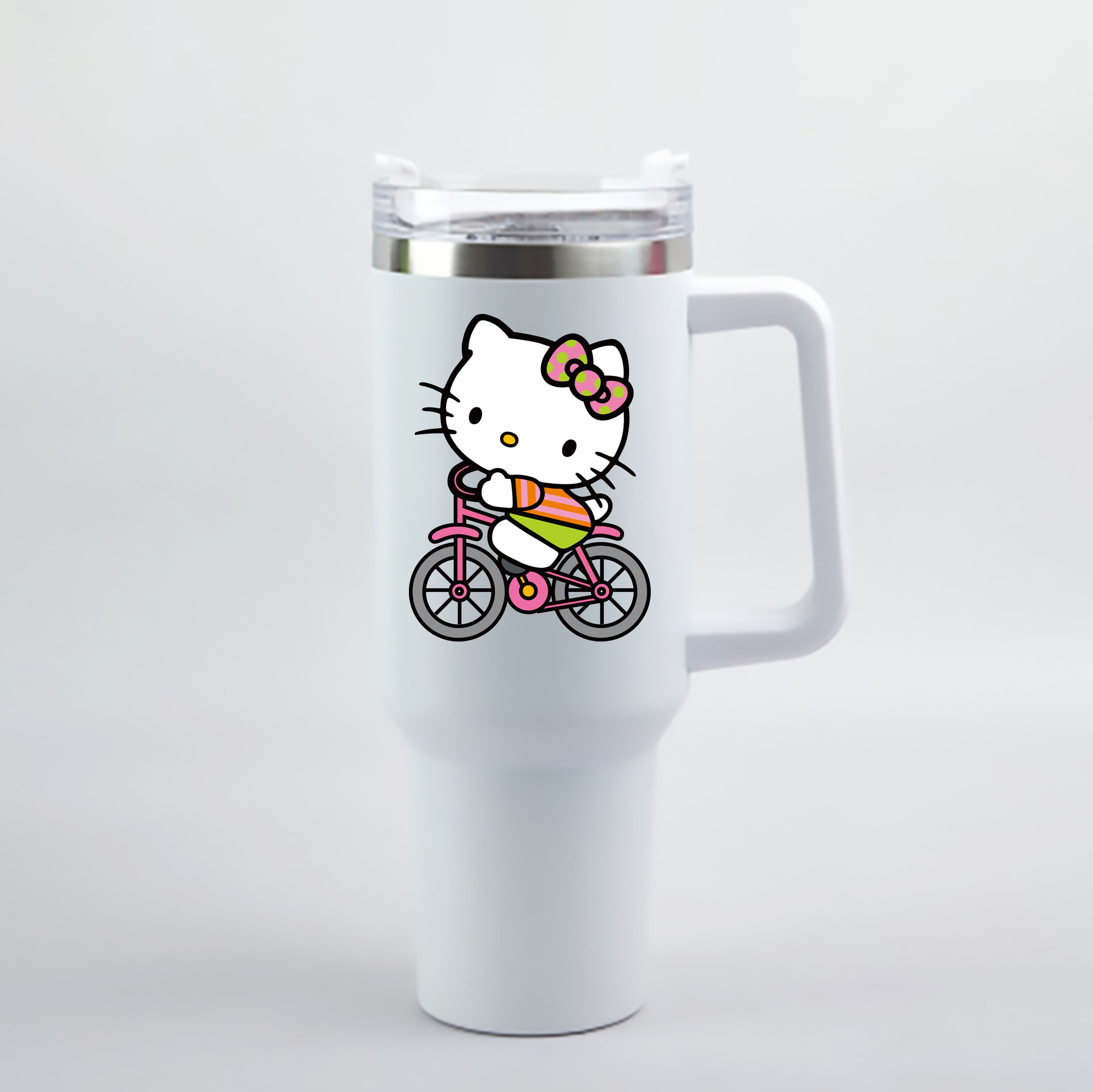 （画像用） Hello Kitty ハローキティ 1200mL車用タンブラー - クリスタルステッカー（プラスチックストロー付き）
