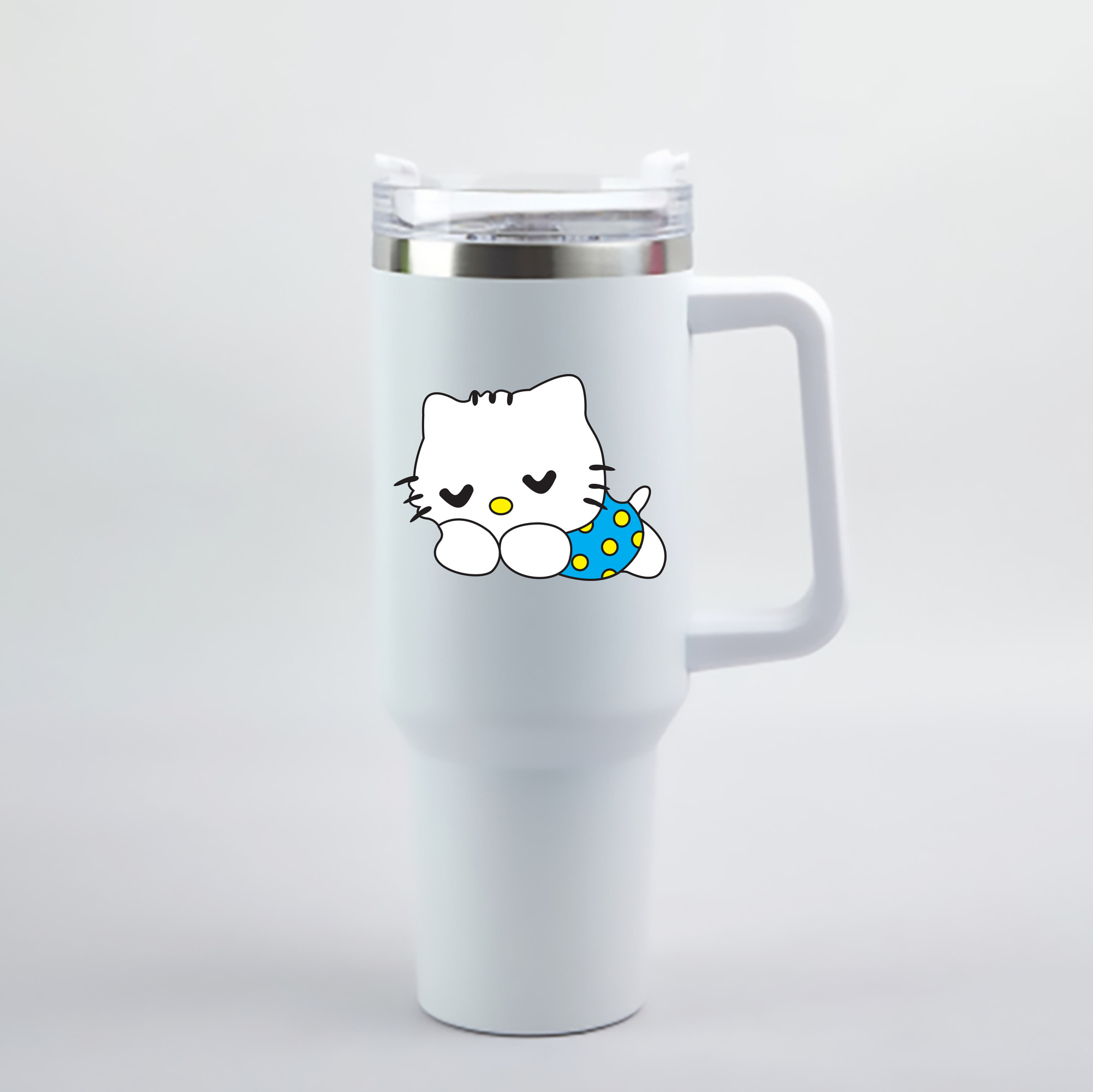 （画像用） Hello Kitty ハローキティ 1200mL車用タンブラー - クリスタルステッカー（プラスチックストロー付き）
