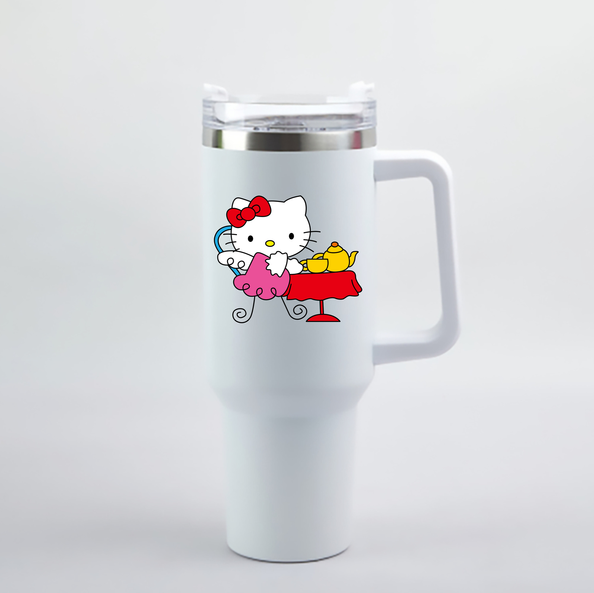 （画像用） Hello Kitty ハローキティ 1200mL車用タンブラー - クリスタルステッカー（プラスチックストロー付き）