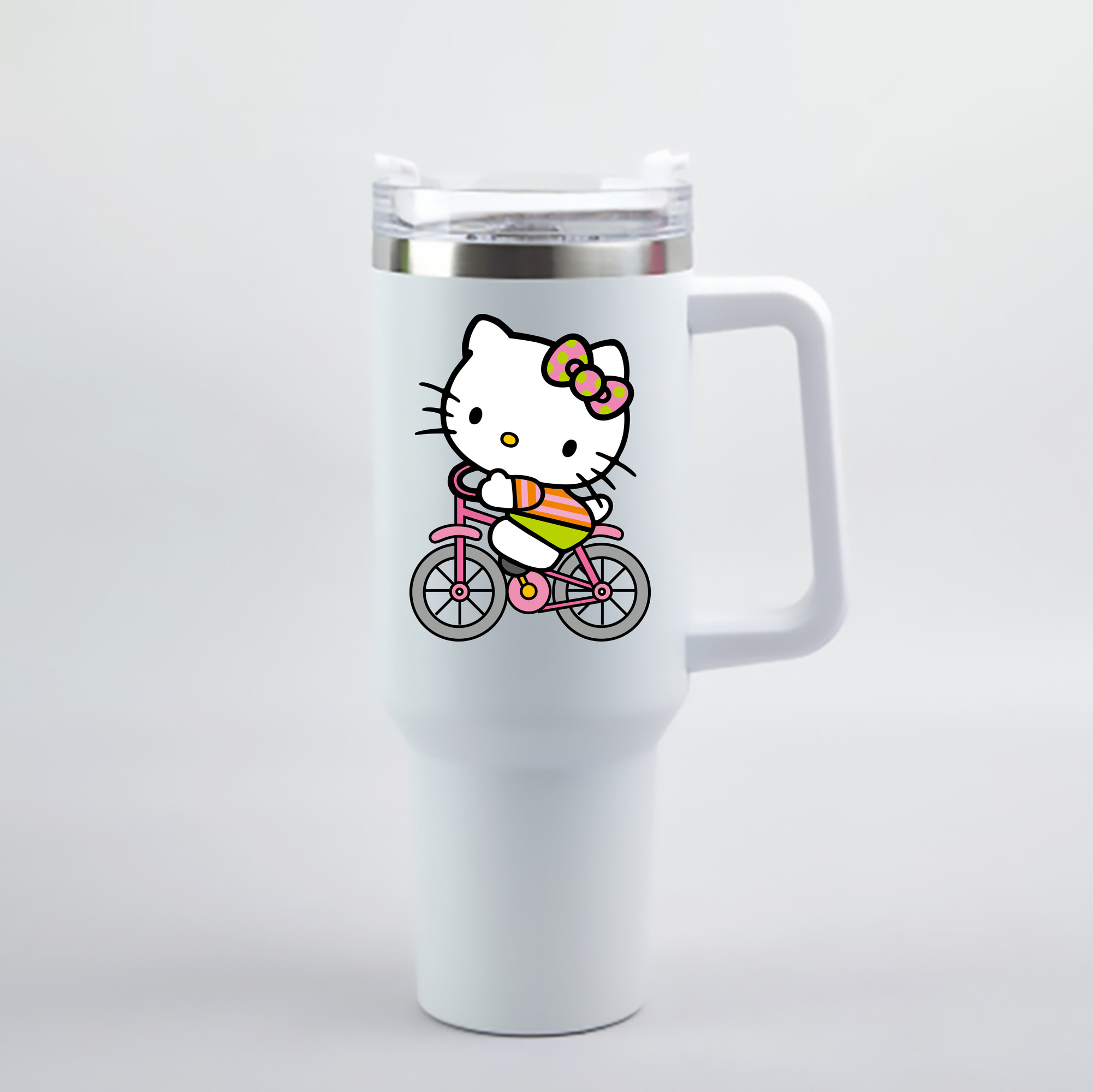 （画像用） Hello Kitty ハローキティ 1200mL車用タンブラー - クリスタルステッカー（プラスチックストロー付き）