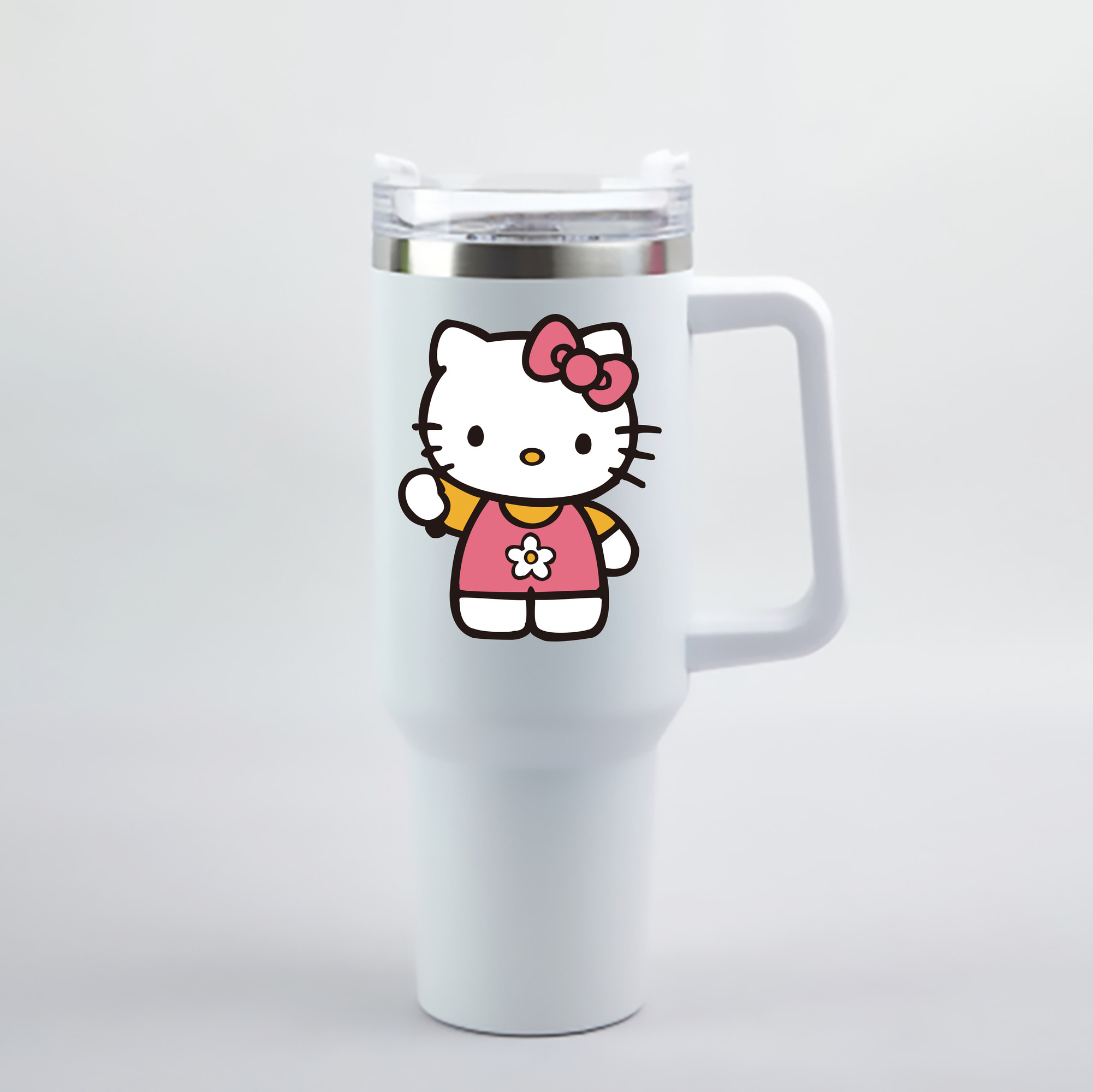 （画像用） Hello Kitty ハローキティ 1200mL車用タンブラー - クリスタルステッカー（プラスチックストロー付き）