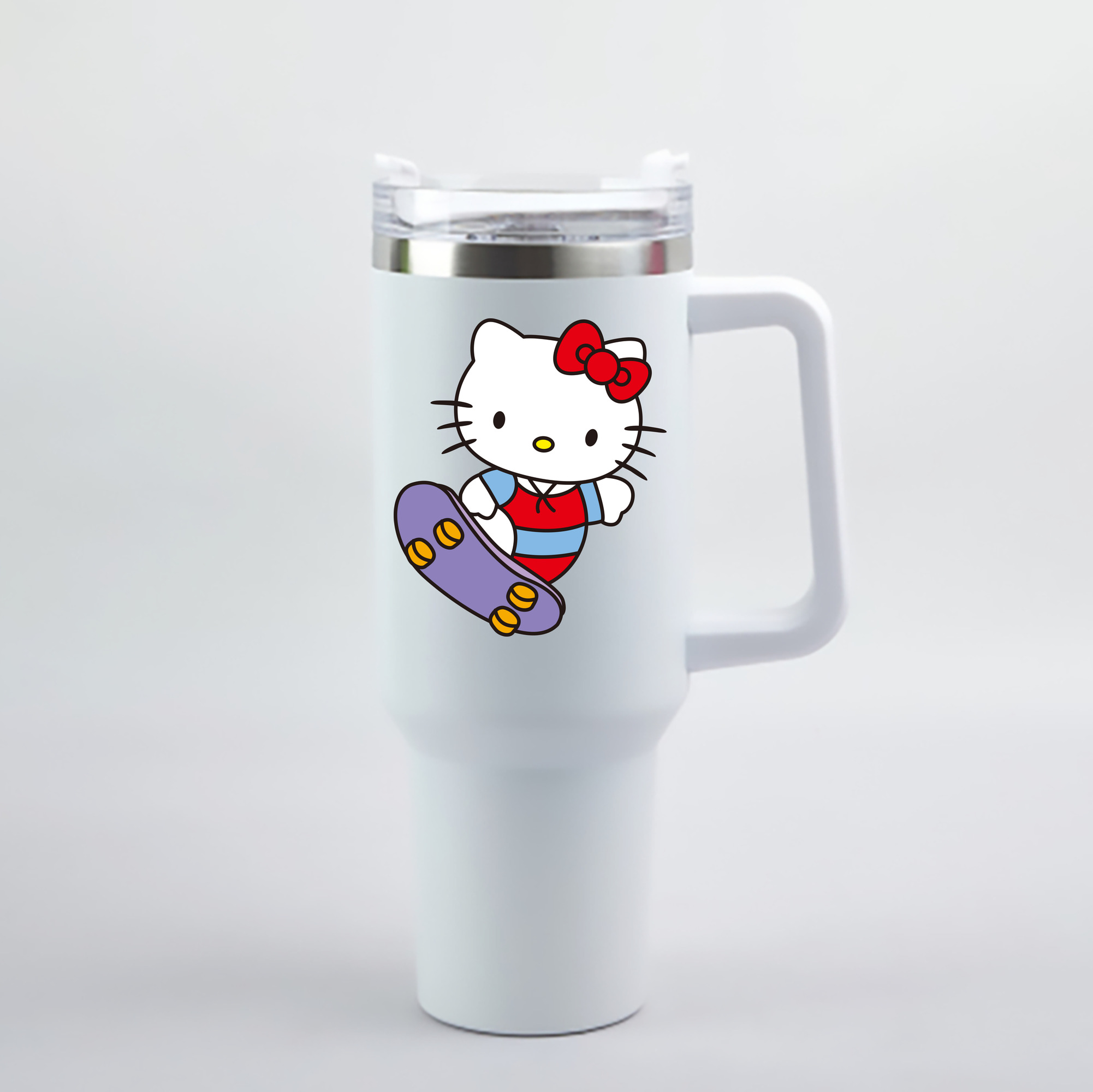 （画像用） Hello Kitty ハローキティ 1200mL車用タンブラー - クリスタルステッカー（プラスチックストロー付き）