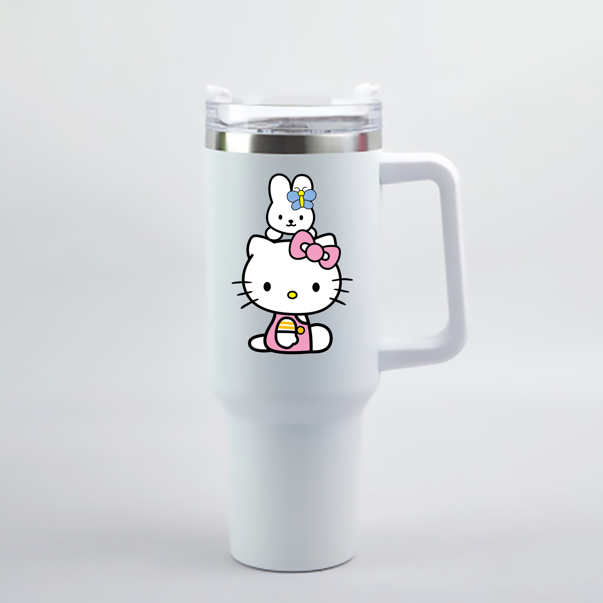 （画像用） Hello Kitty ハローキティ 1200mL車用タンブラー - クリスタルステッカー（プラスチックストロー付き）