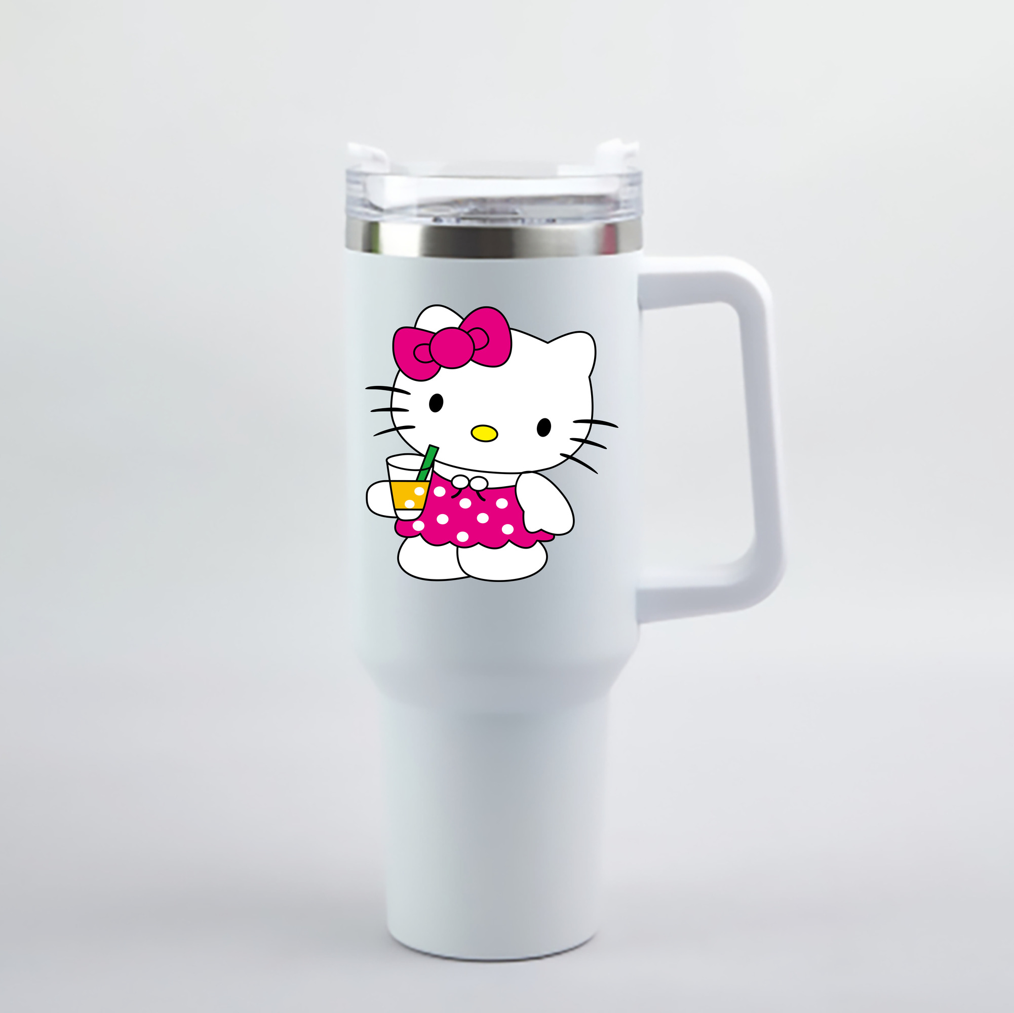 （画像用） Hello Kitty ハローキティ 1200mL車用タンブラー - クリスタルステッカー（プラスチックストロー付き）