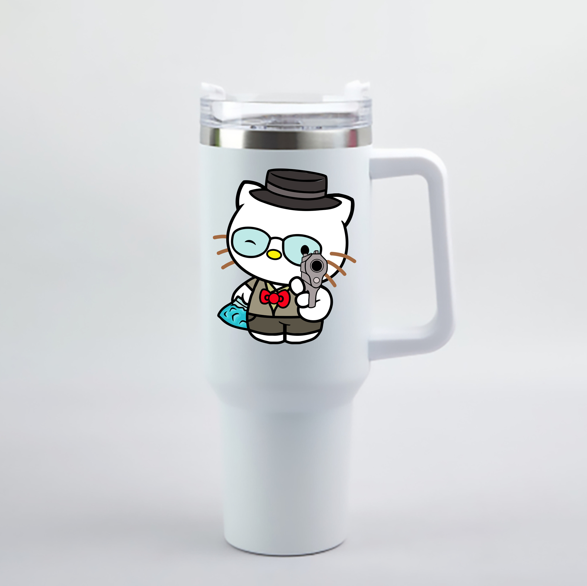 （画像用） Hello Kitty ハローキティ 1200mL車用タンブラー - クリスタルステッカー（プラスチックストロー付き）