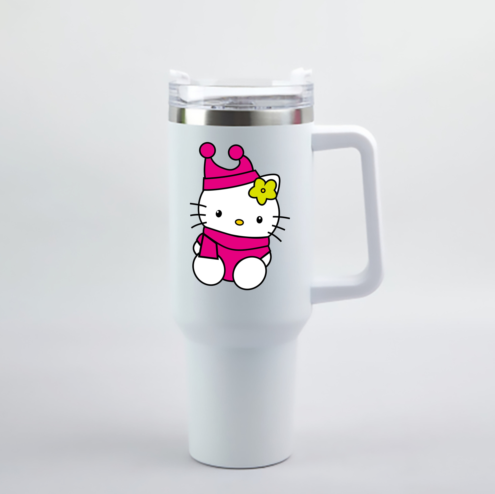 （画像用） Hello Kitty ハローキティ 1200mL車用タンブラー - クリスタルステッカー（プラスチックストロー付き）