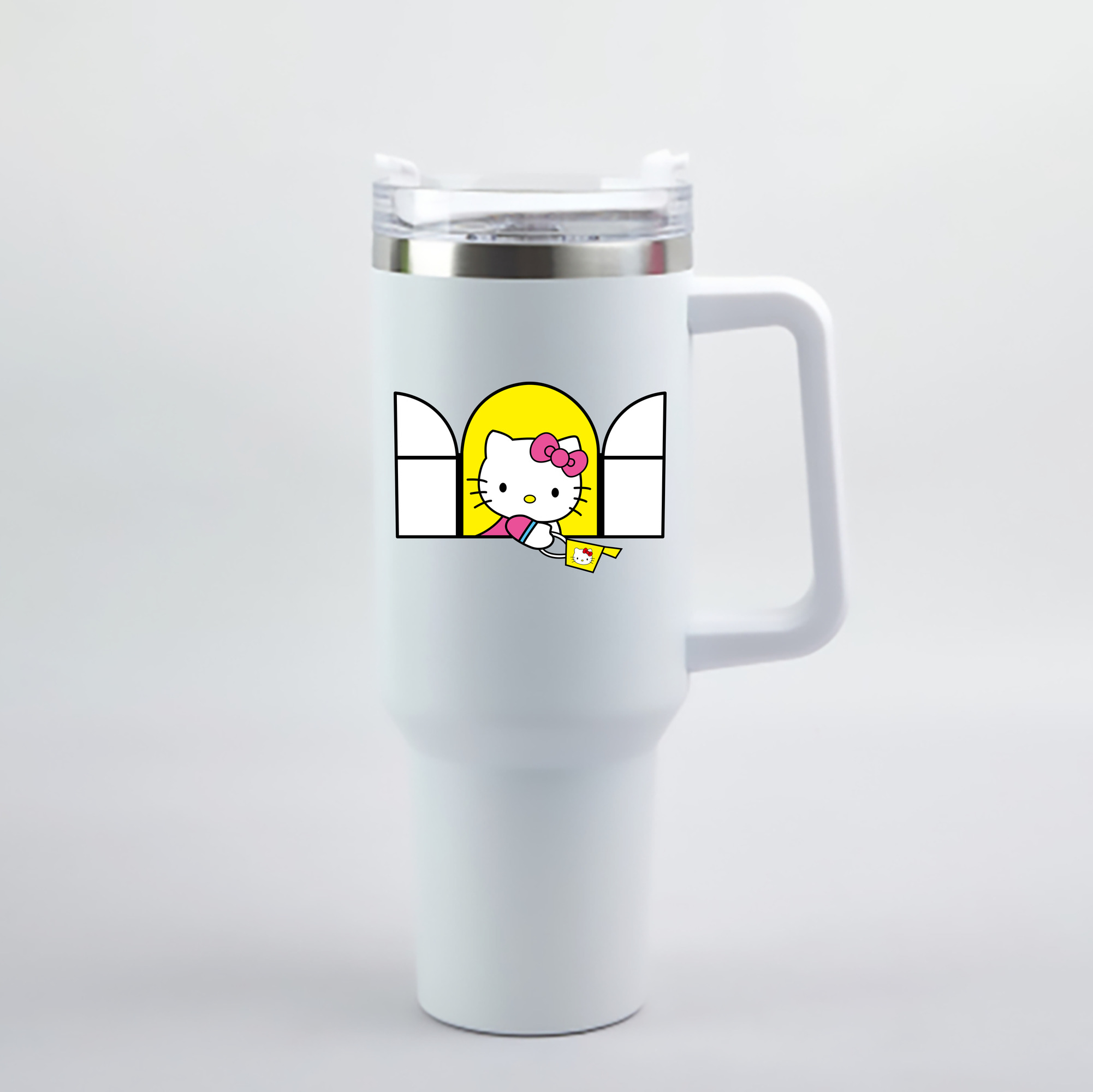 （画像用） Hello Kitty ハローキティ 1200mL車用タンブラー - クリスタルステッカー（プラスチックストロー付き）
