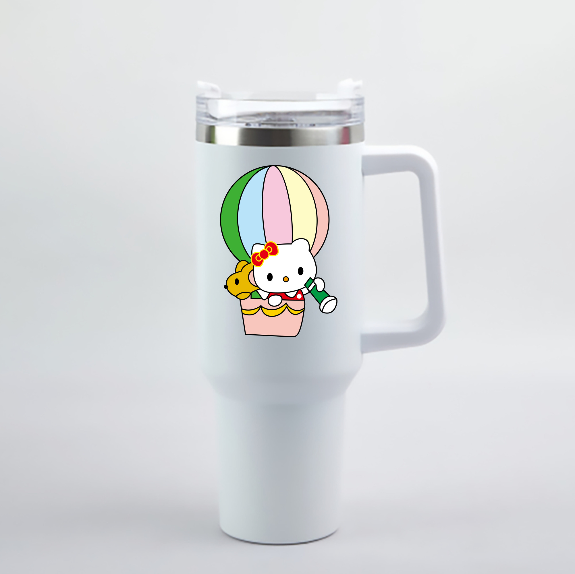 （画像用） Hello Kitty ハローキティ 1200mL車用タンブラー - クリスタルステッカー（プラスチックストロー付き）